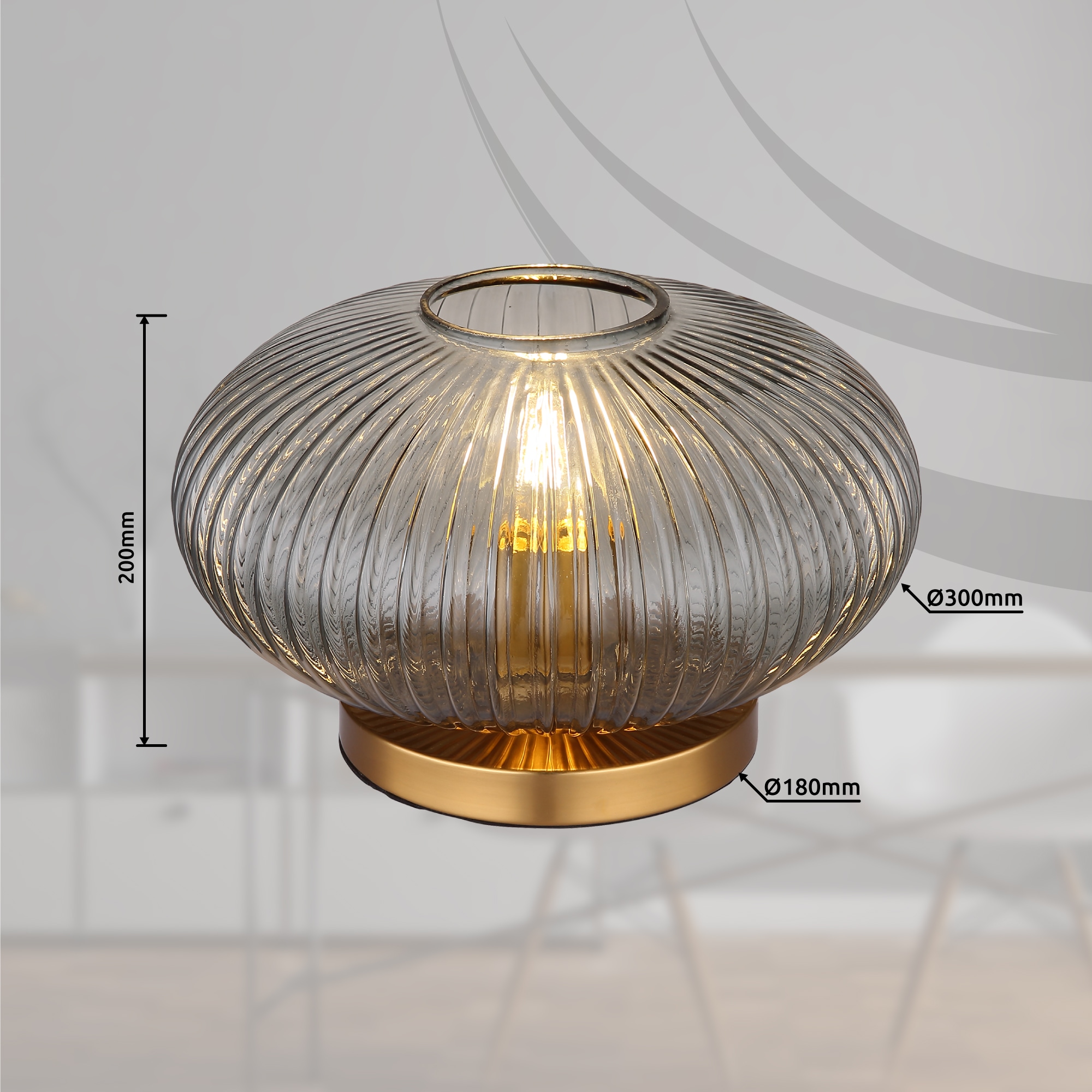 GLOBO LIGHTING Tischleuchte »NORMY« E27 1 Stk. Messingfarbene Tischleuchte mit rauchfarbenem Glas, E27 60W