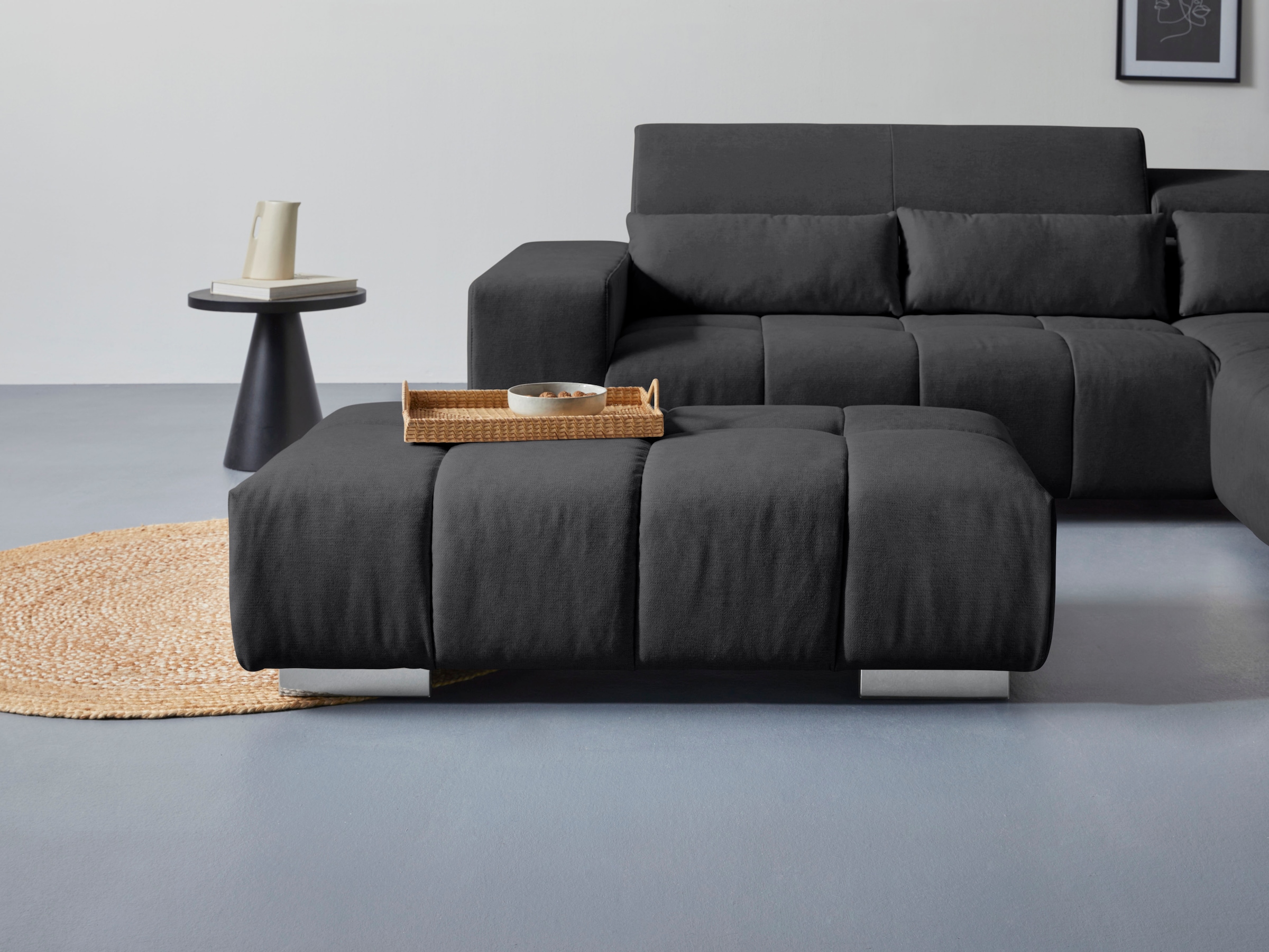 Hockerbank COTTA, B:134cm H:42cm T:70cm, schwarz, 100% Polyester, Hocker, "Orion"