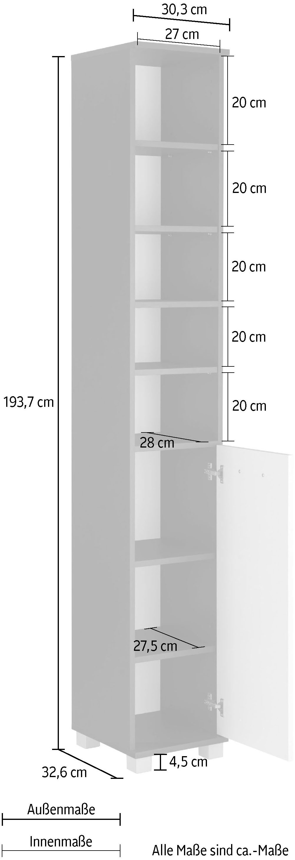 Schildmeyer Hochschrank »Mobes«, Breite/Höhe: 30,3/193,7 cm, Tür beidseitig  montierbar, Regalfächer bestellen | BAUR