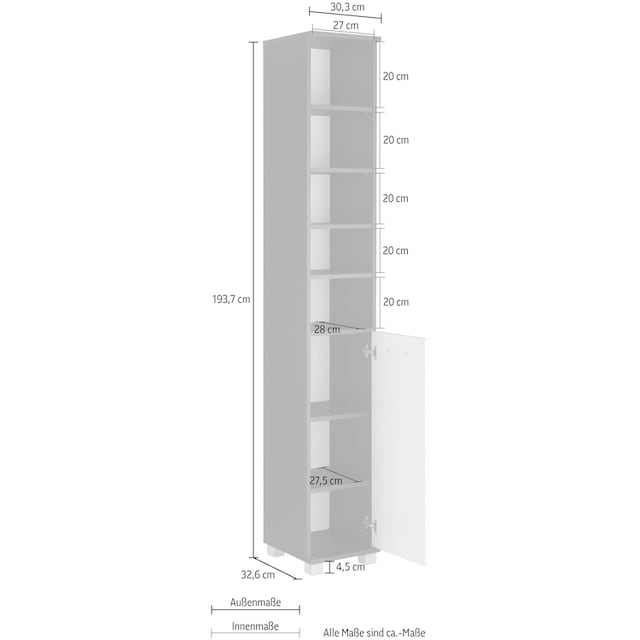 Schildmeyer Hochschrank »Mobes«, Breite/Höhe: 30,3/193,7 cm, Tür beidseitig  montierbar, Regalfächer bestellen | BAUR