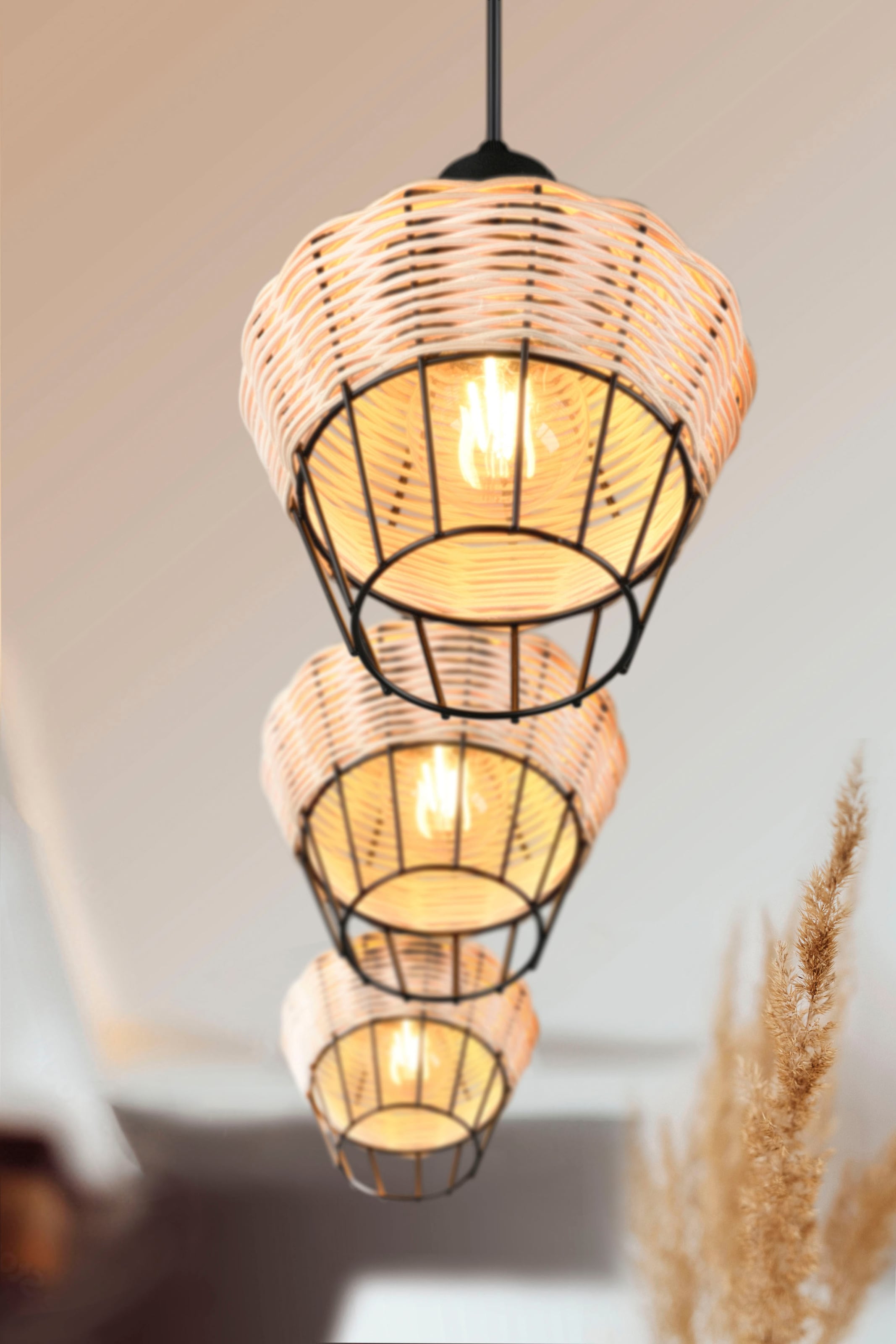 TRIO Leuchten Pendelleuchte »Borka«, 3 flammig-flammig, Boho Hängelampe aus  Rattan 3-flammig exkl E27 max 40W höhenverstellbar | BAUR | Tischlampen