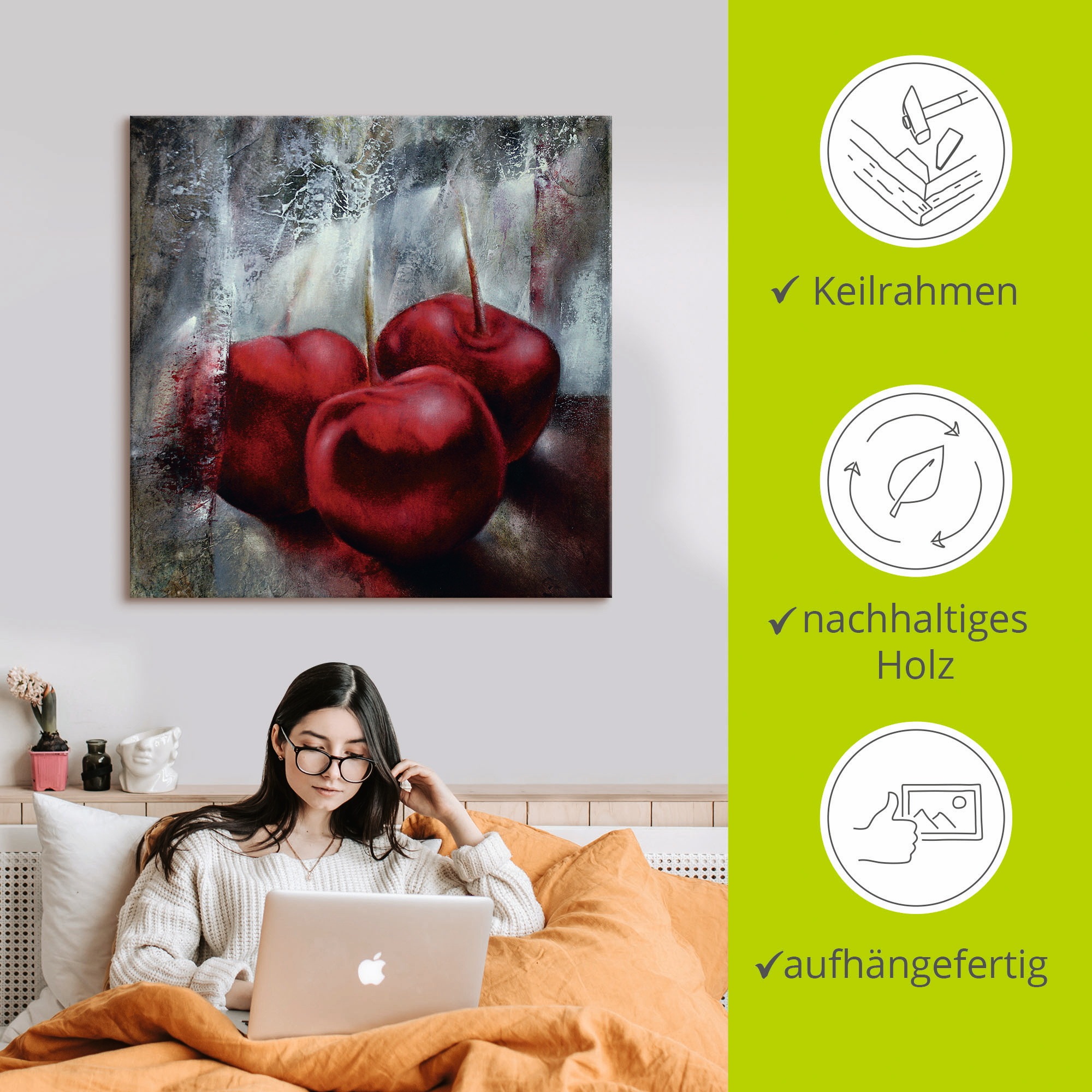 Artland Wandbild »Kirschen«, Speisen, (1 St.), als Leinwandbild, Poster in verschied. Größen
