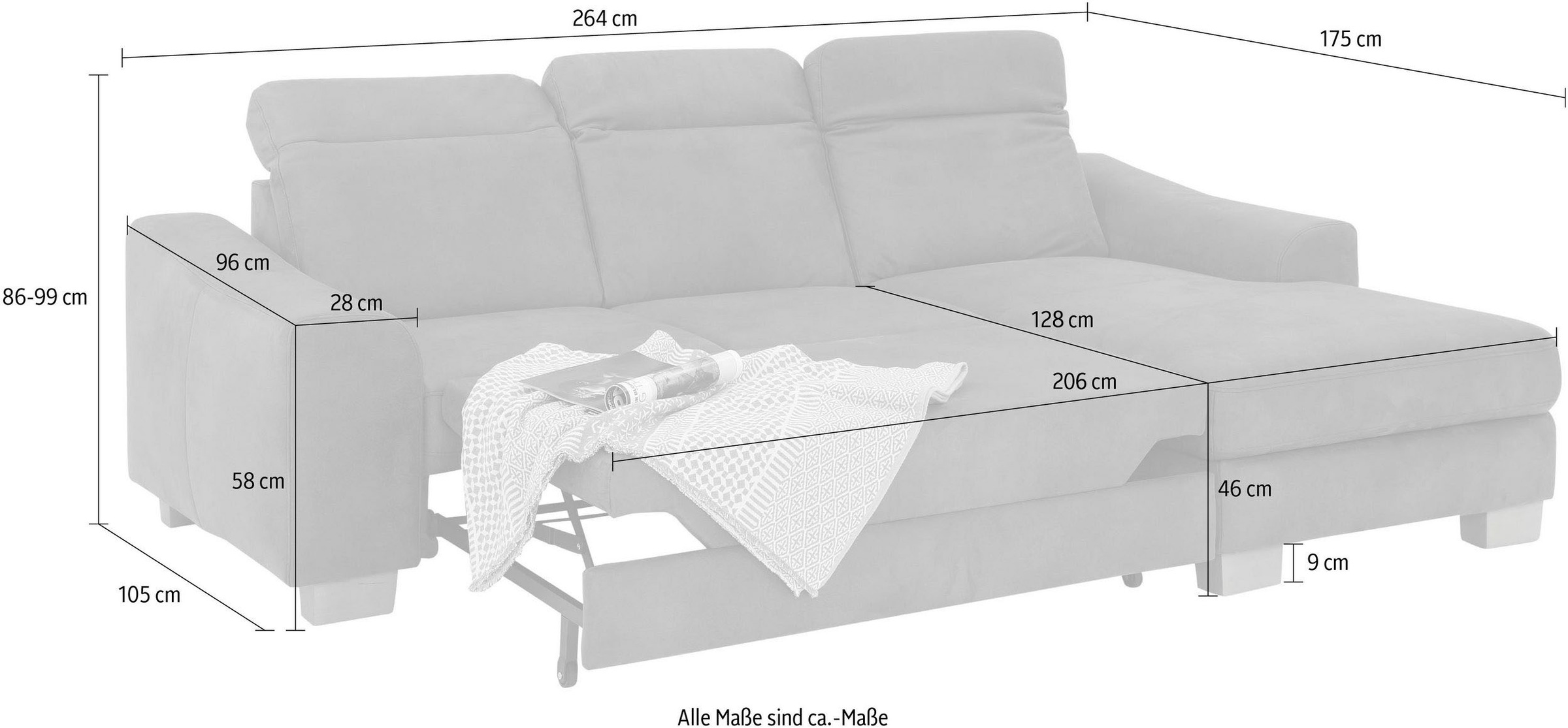 Home affaire Ecksofa »Dundee L-Form«, wahlweise mit Kopfteilverstellung und zusätzlich mit Bettfunktion