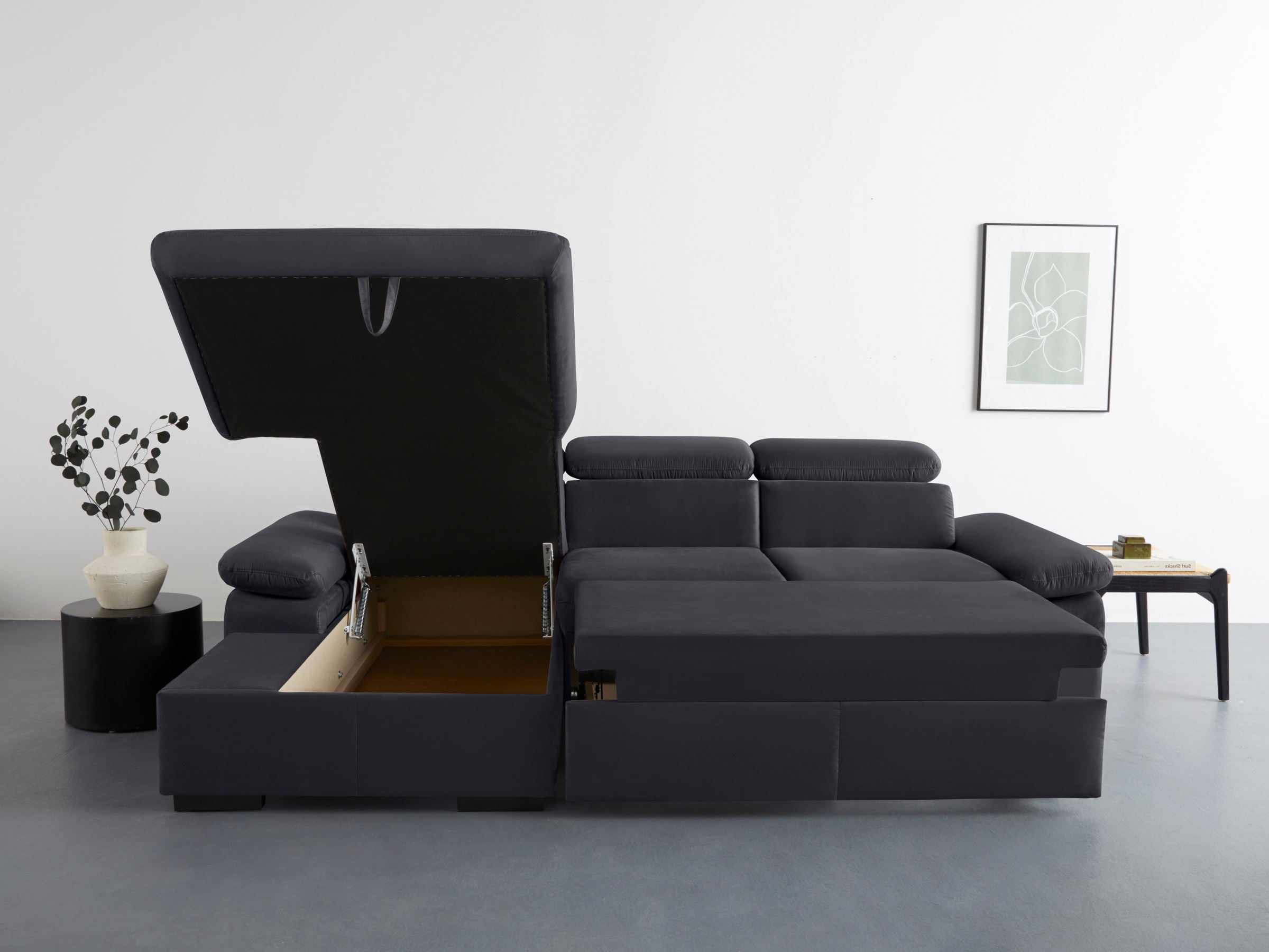 COTTA Ecksofa »Lola L-Form mit Kopfteilfunktion & Hocker«, (Set, mit Hocker), wahlweise mit Bettfunktion, Bettkasten & Armteilverstellung