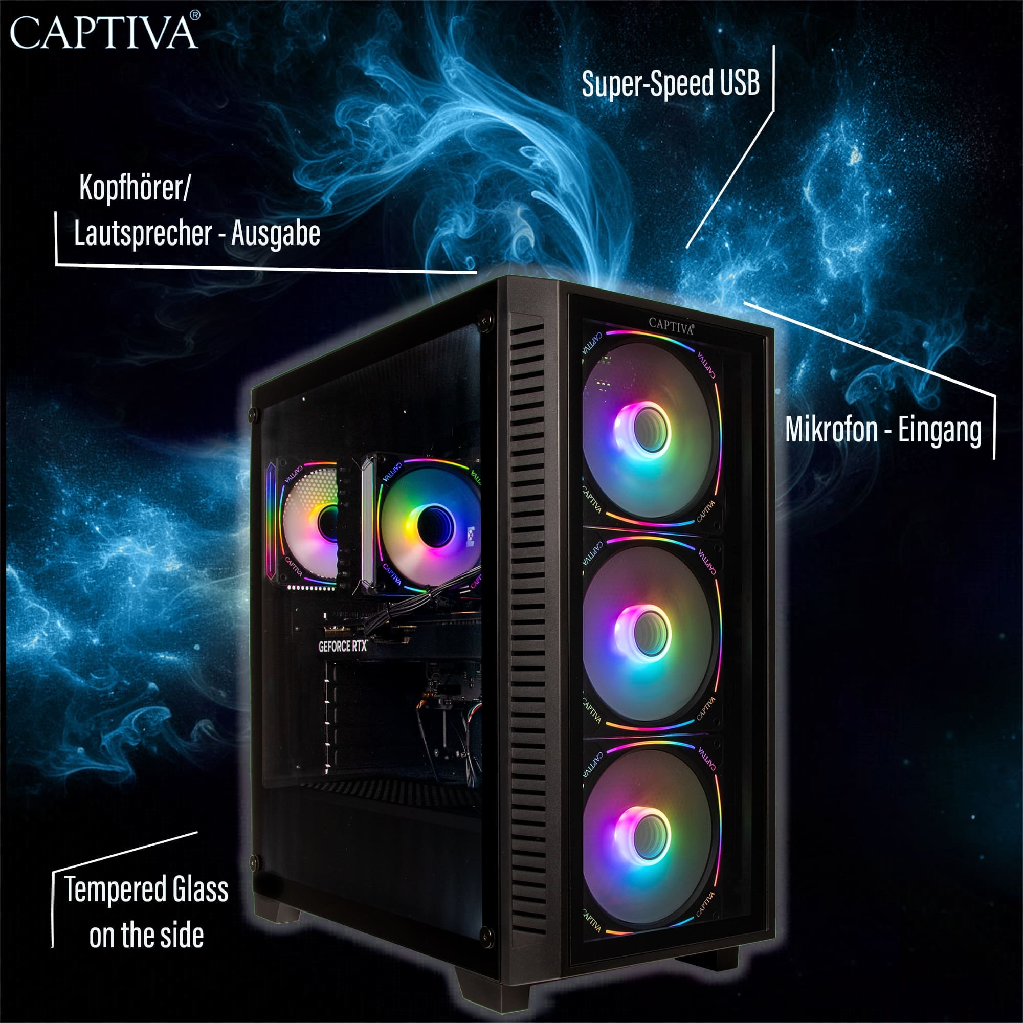 CAPTIVA Gaming-PC-Komplettsystem »Advanced Gaming I84-188 TFT Bundle« 60,5 ″ Intel® Core i9 Nvidia 32 GB RAM 1.000 GB SSD