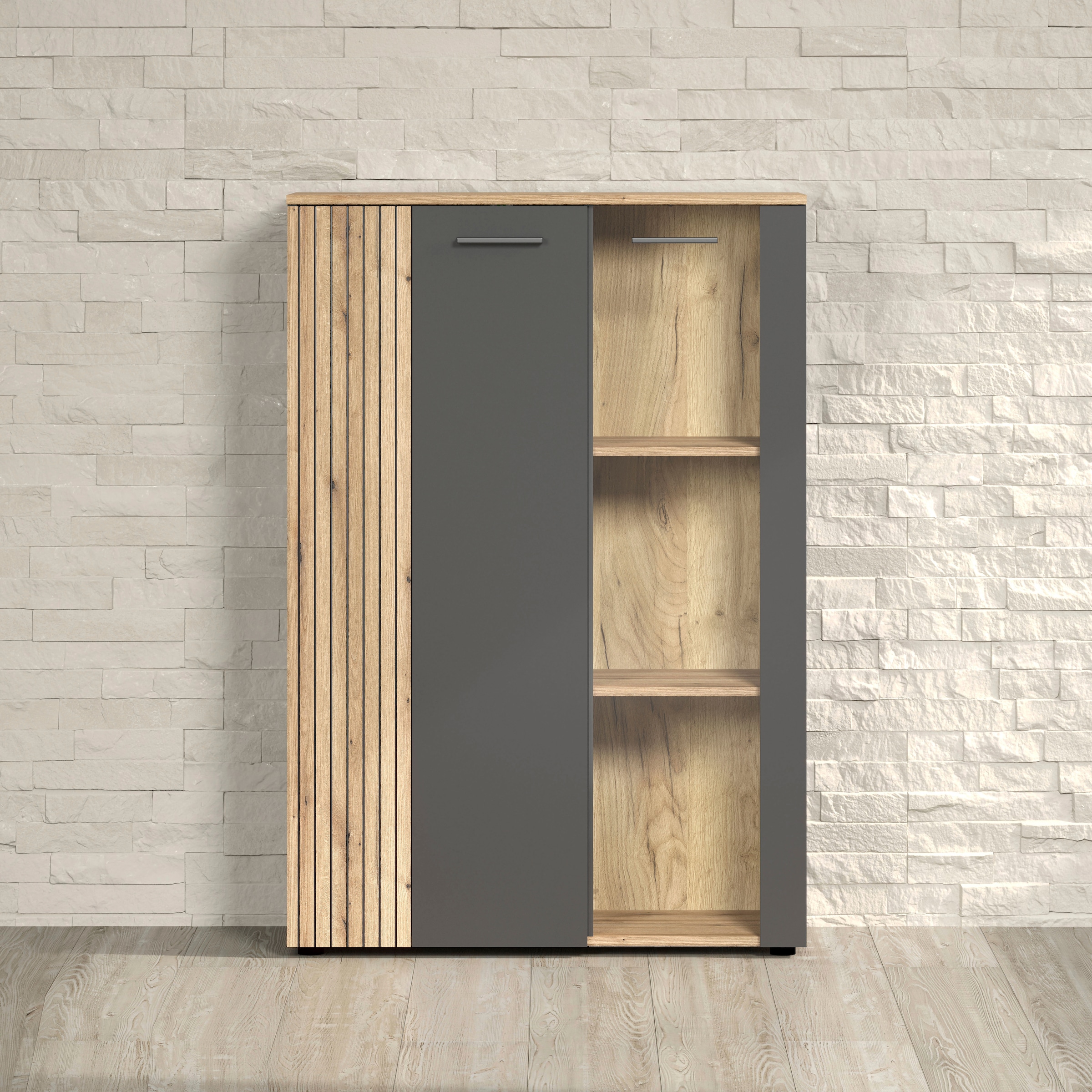 Home affaire Highboard "Estepona" 1 Stk. tlg. Vitrine, Tür mit Rillen-Optik, Breite 91 cm
