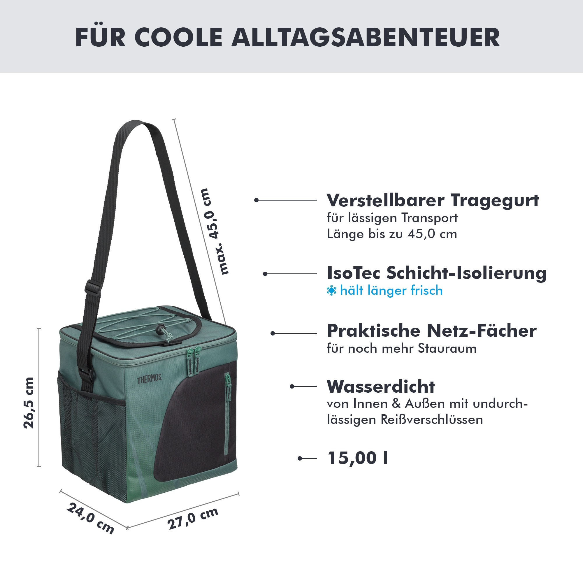 THERMOS Kühltasche »ICON Cooler mit praktischen Tragenetzen« IsoTec Premium-Schichtisolierung, verstellbarer Tragegurt