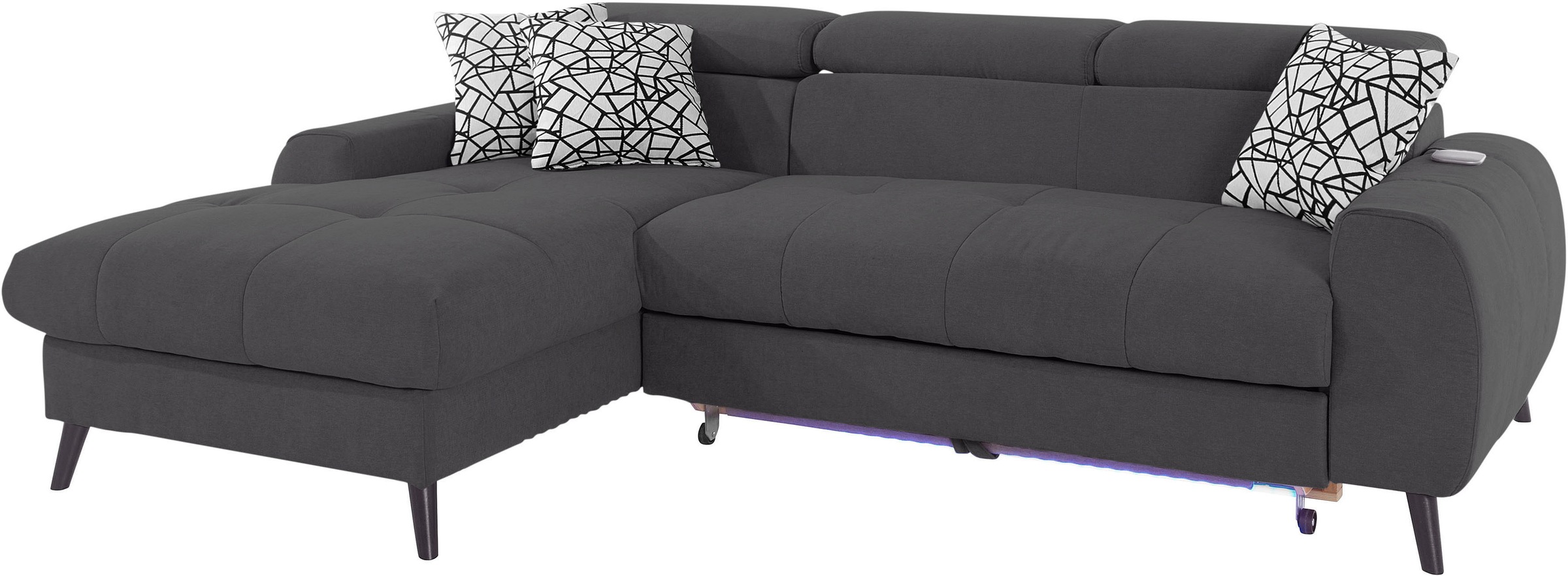 Thumbnail - COTTA Ecksofa "Mia L-Form mit 3 Zierkissen", wahlweise mit Bettfunktion, Bettkasten, Beleuchtung & Wireless-Charger