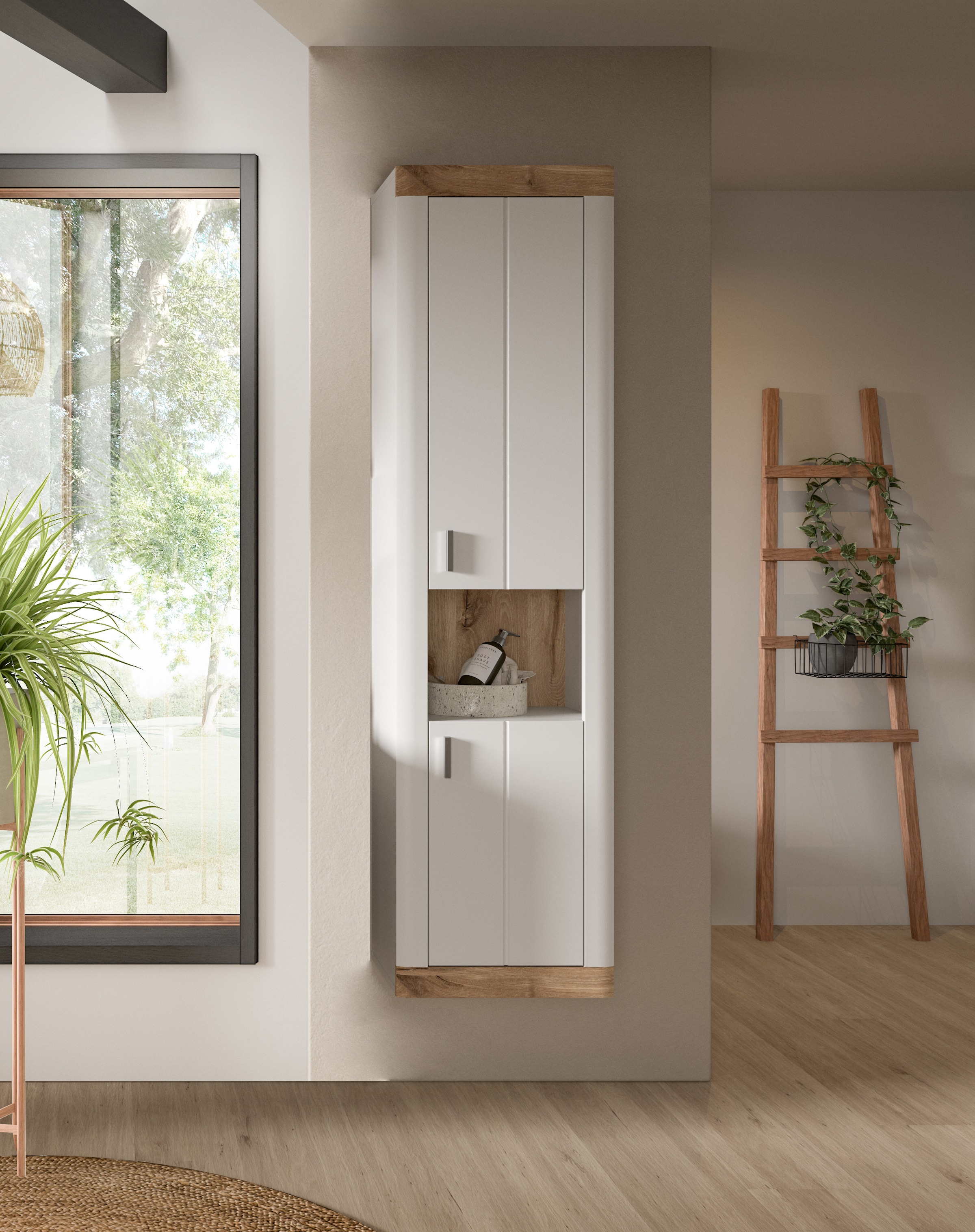 Home affaire Hochschrank »Landsby, Breite 45cm, 2 Türen (Türanschlag wechselbar), 2 Einlegeböden«, (1 St.), Hängeschrank, Wandschrank, Badmöbel, Badschrank, Schrank,Bad