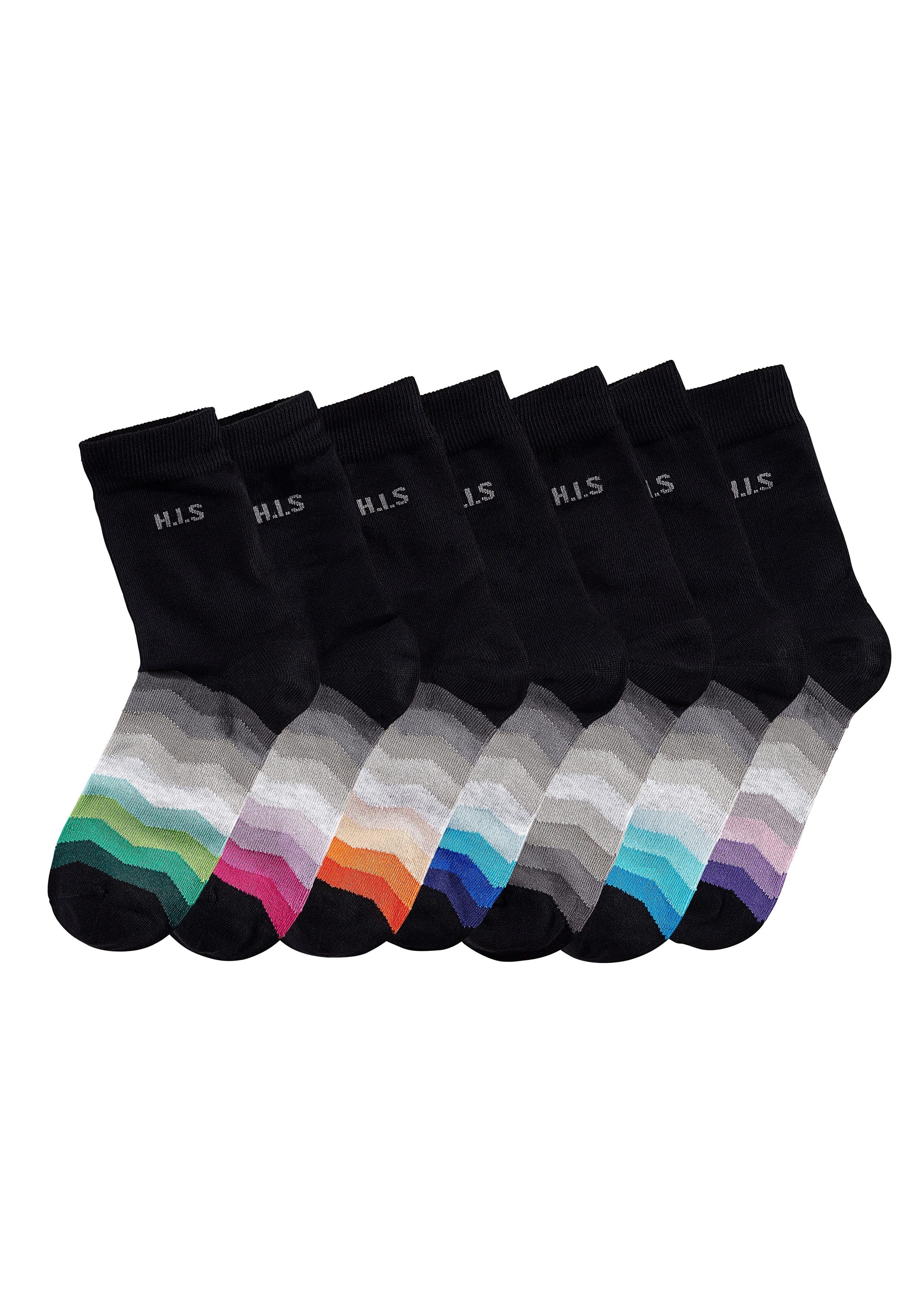 H.I.S Basicsocken, (Set, 7 Paar), mit schwarzem Schaft