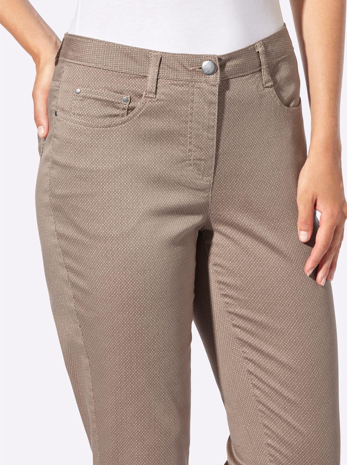 5-Pocket-Hose CASUAL LOOKS, Damen, Gr. 20, Kurzgrößen, sesam, bedruckt, 98% Baumwolle, 2% Elasthan, Hosen 5-Pocket-Hose 3