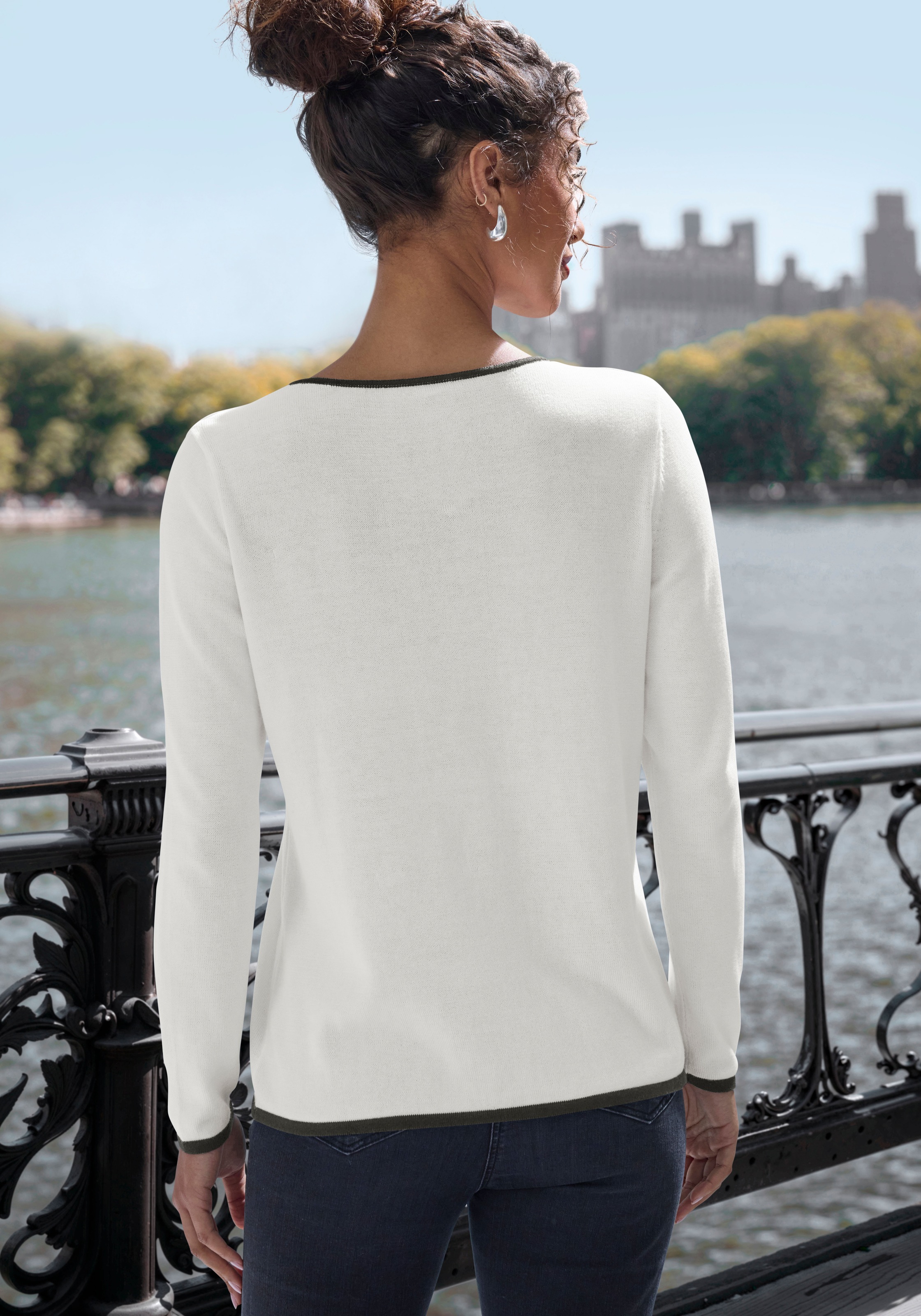 Thumbnail - Vivance V-Ausschnitt-Pullover mit Kontrastkanten, casual