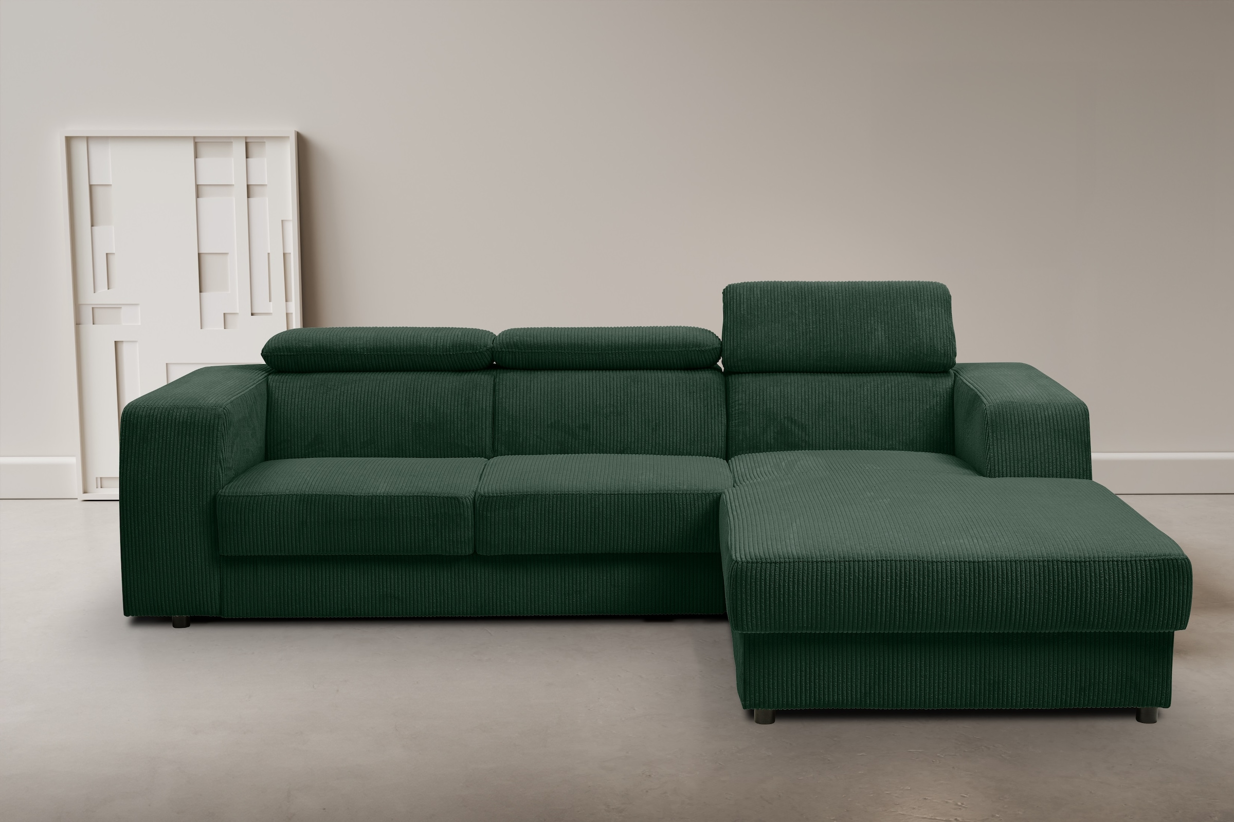 WERK2 Ecksofa "Cherry 270 x 192 cm modern und bequem" Cord, L-Form, XXL, Schlaffunktion, Bettkasten