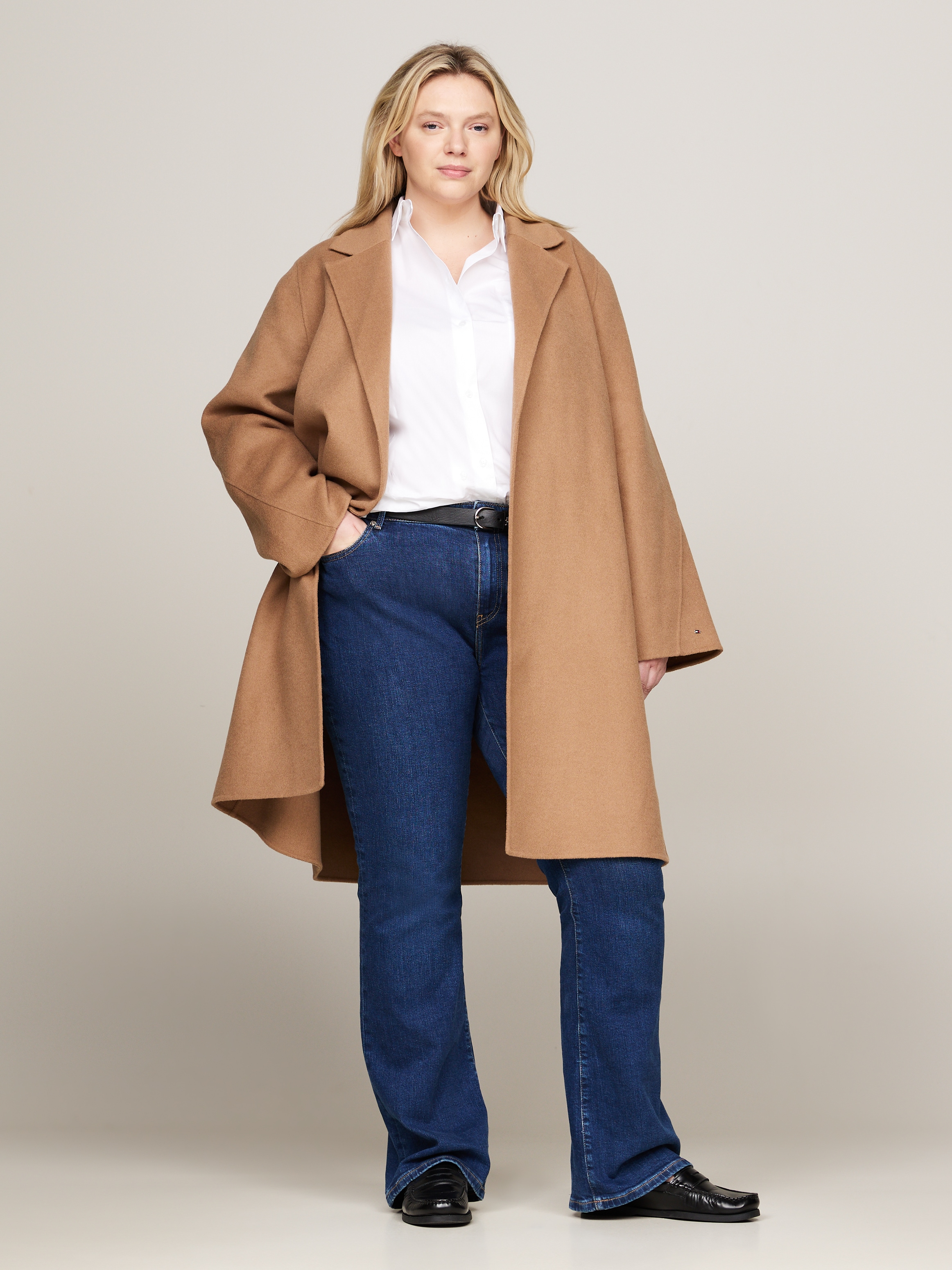 Kurzmantel »CRV REG DF WOOL BELTED COAT«, in Großen Größen, mit Gürtel, Gestanztes...