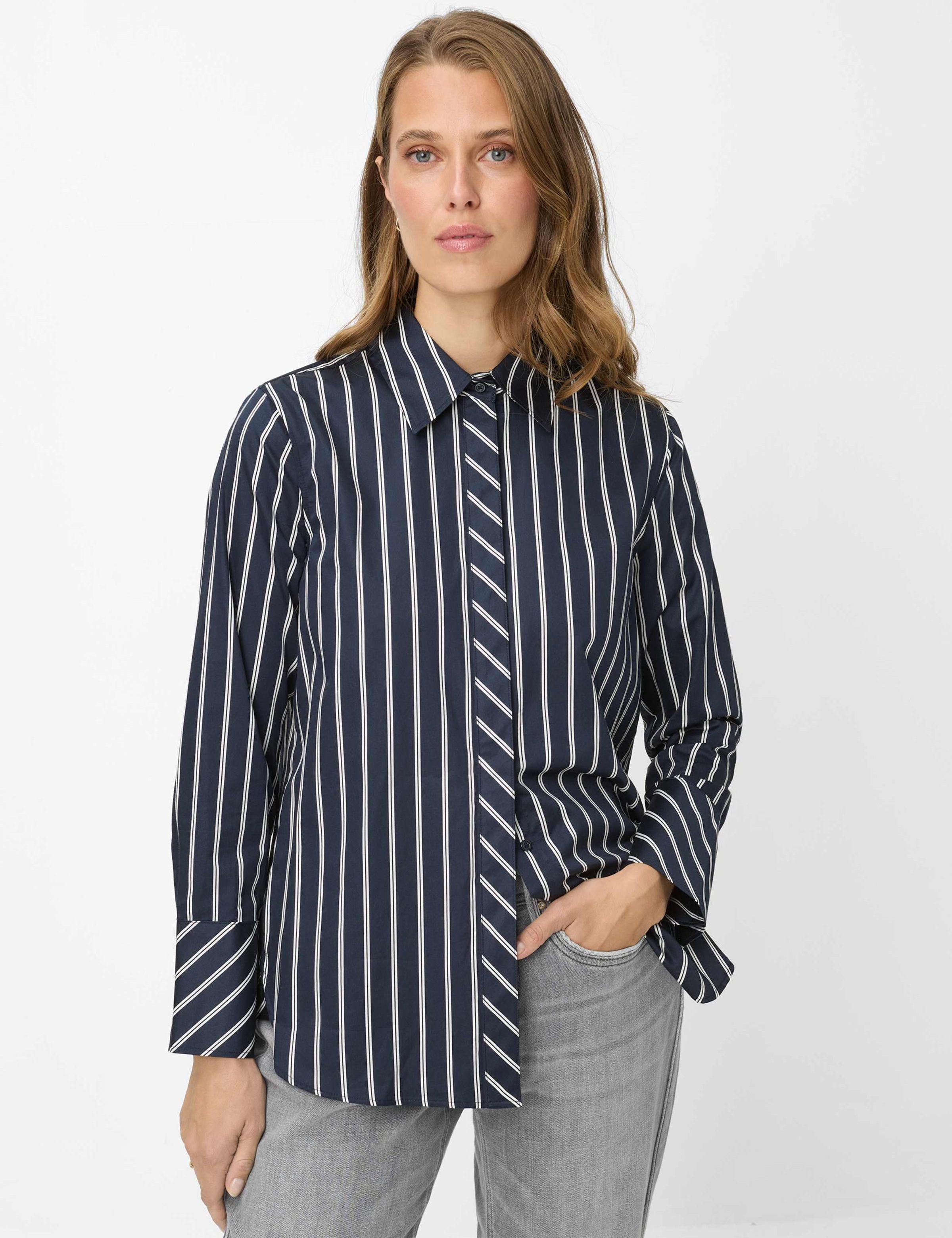 BRAX Damen Klassische Bluse "Style VIKI"navy, Gr. 38, Web, 100% Baumwolle, Blusen