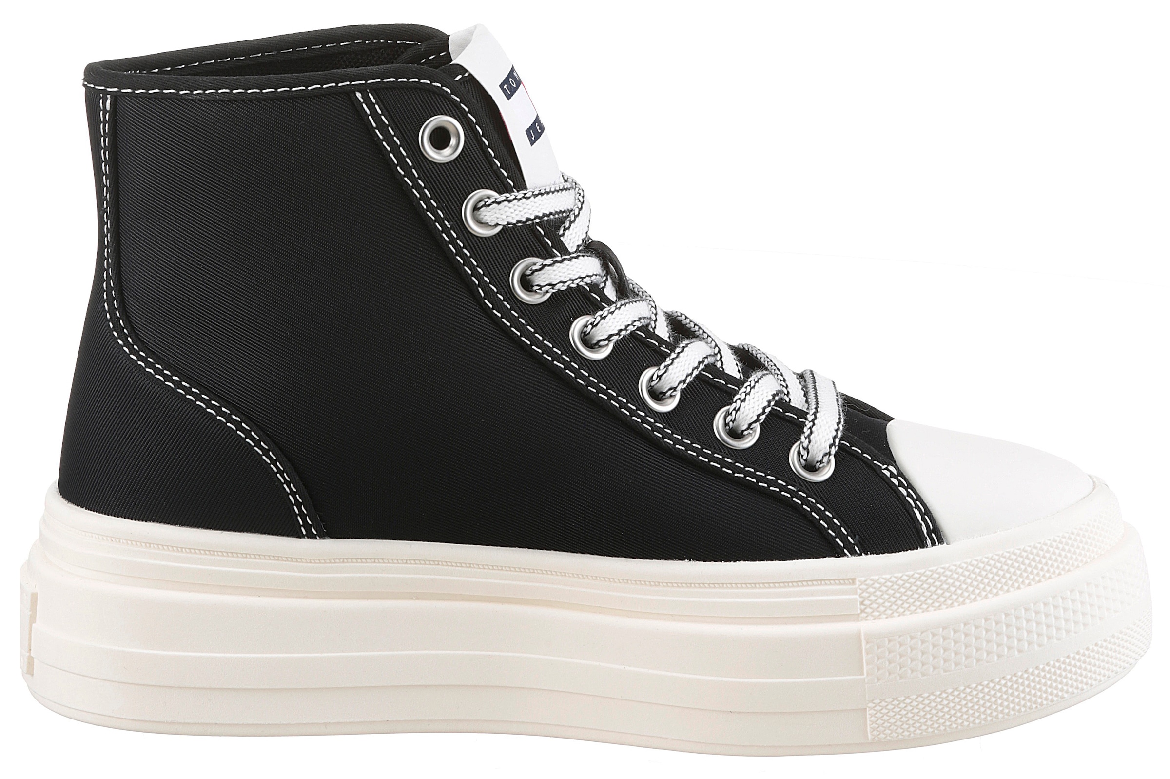 Tommy Jeans Plateausneaker »TJW FOXING FLATFORM SNEAKER HIGH«, Freizeitschuh, Schnürboots, High Top-Sneaker mit Kontrastnähten