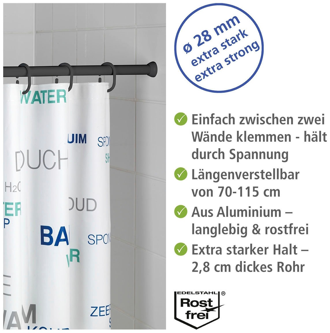 WENKO Duschstange "Teleskop" Schwarz günstig online kaufen