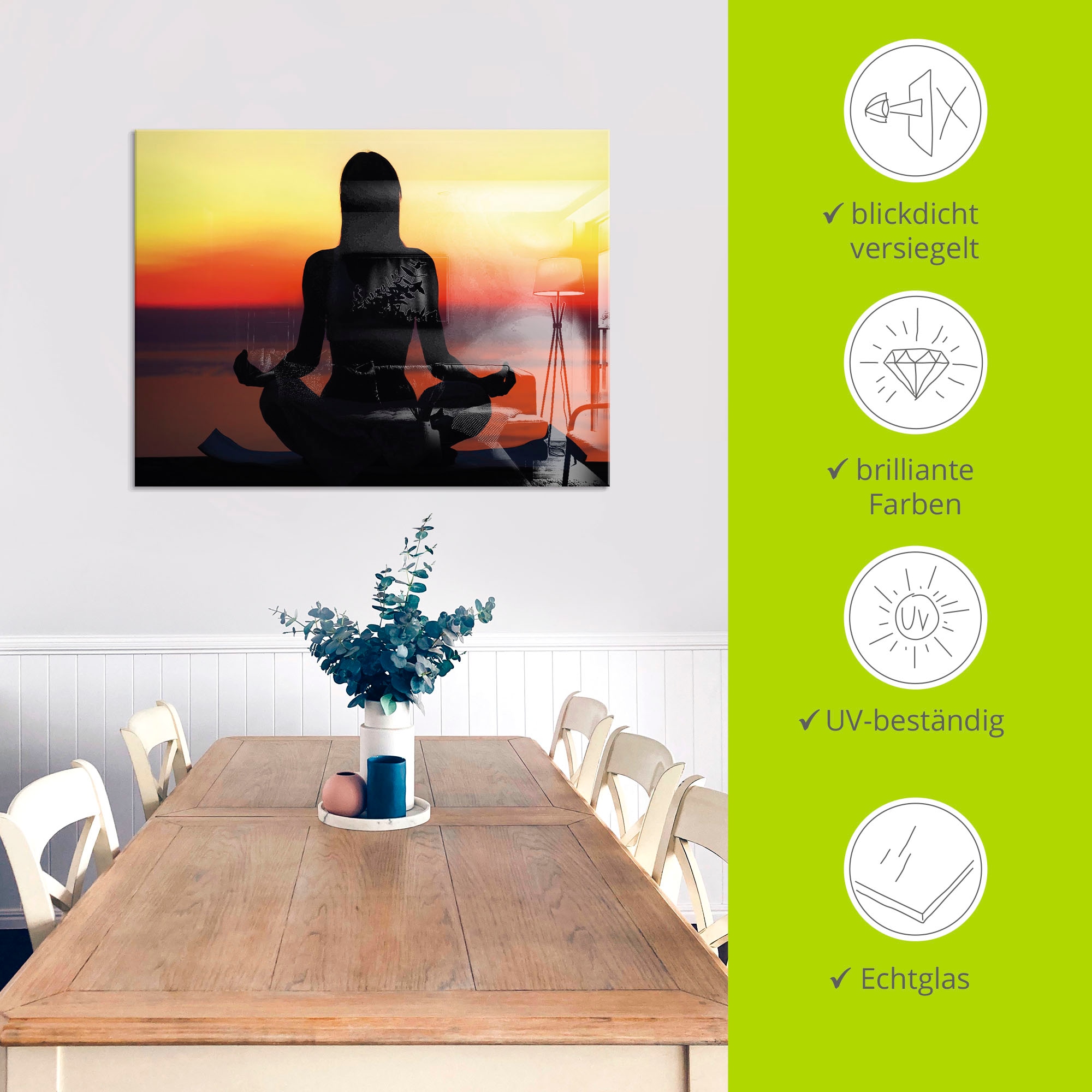 Artland Glasbild »Yoga im Sonnenuntergang«, Spa, (1 St.), in verschiedenen Größen