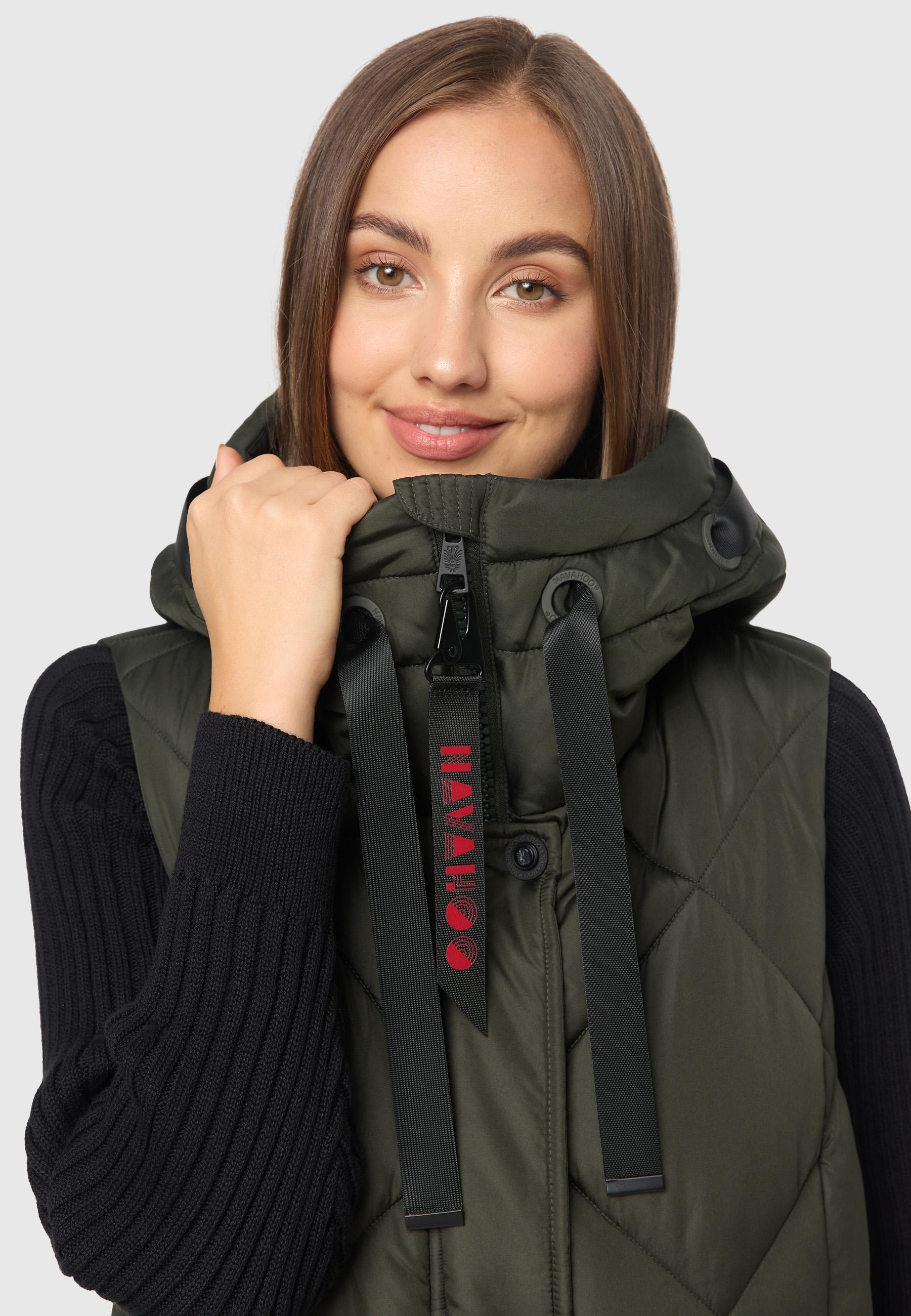 Navahoo Steppweste »Schnuckel«, warme Damen Outdoor-Weste lang mit Kapuze