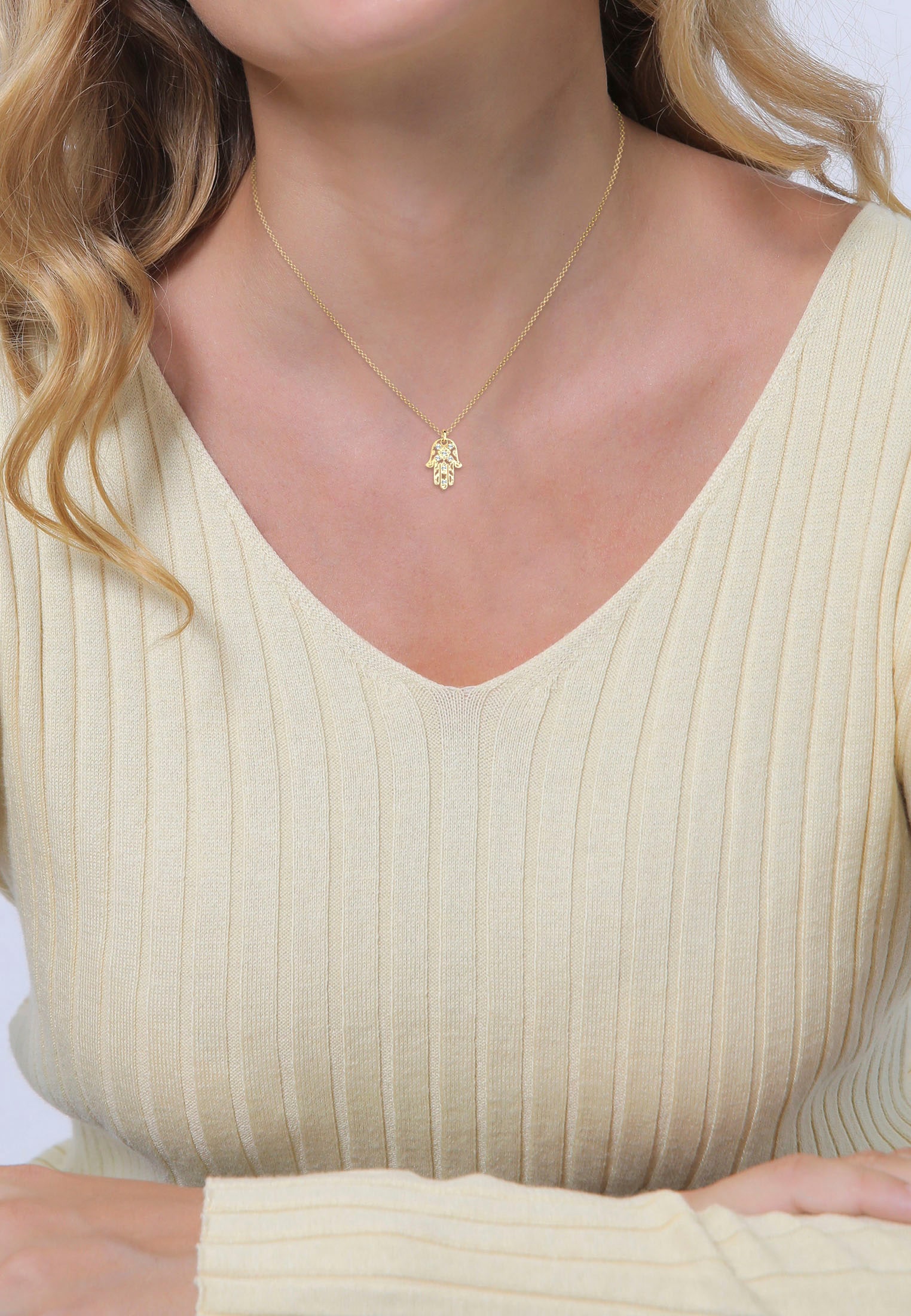 Elli Kette mit Anhänger »Schmuck Geschenk Silber 925 Hamsa Hand, 0105221613, 0105991613«, mit Glasstein