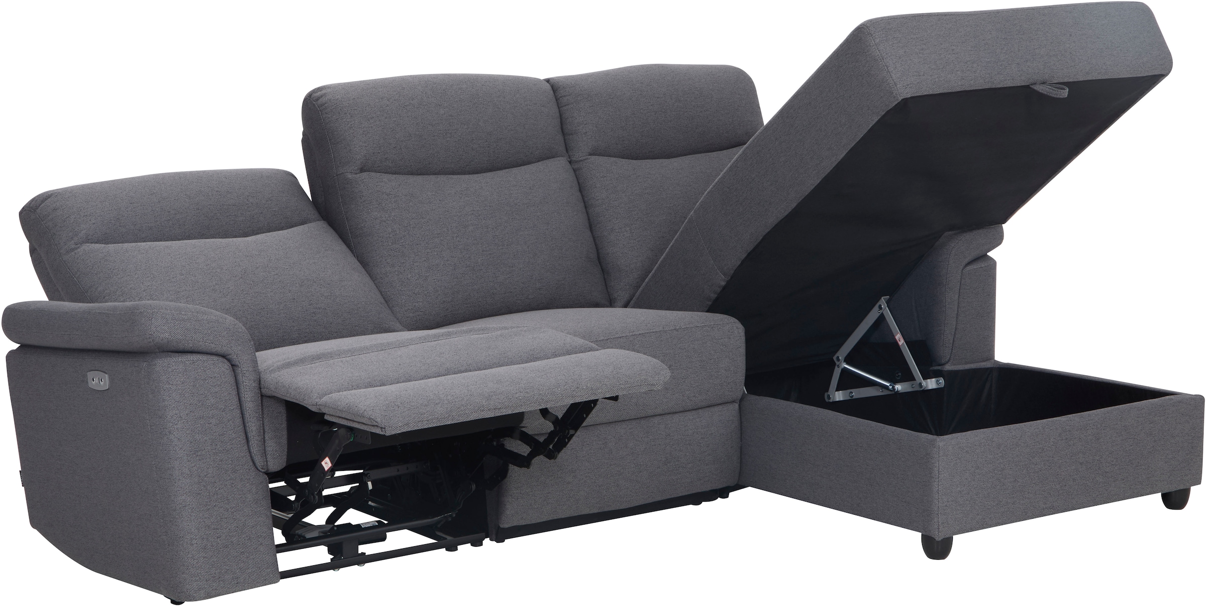 Home affaire Ecksofa »BRIONNE, L-Form, 255cm, manuelle u. elektrische Funktion (USB A/C),«, Liegefunktion, Stauraum, Federkernpolsterung, Webstoff