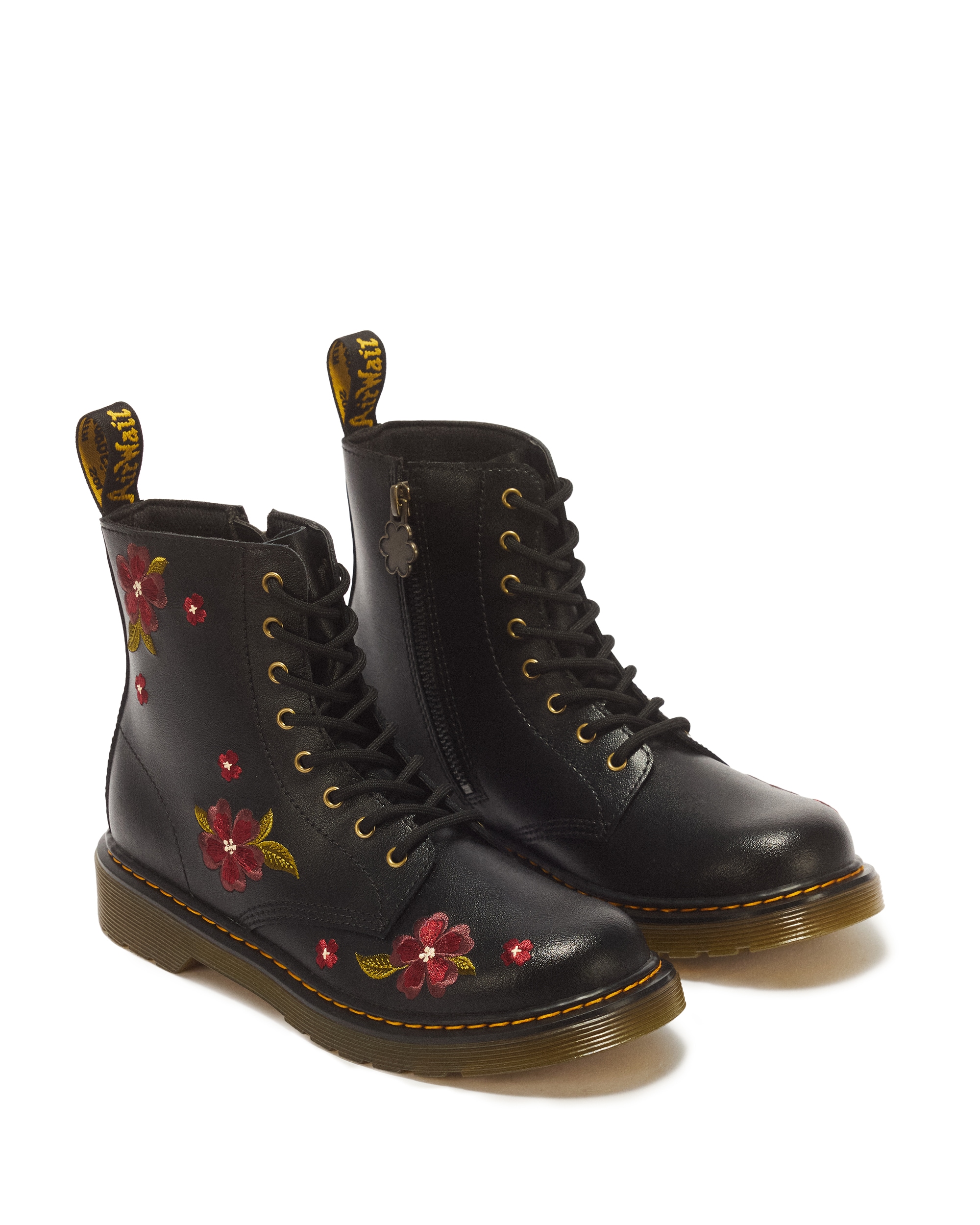 DR. MARTENS Schnürboots "1460 Y Black T Lamper" Schnürstiefelette mit bunter Blütenstickerei