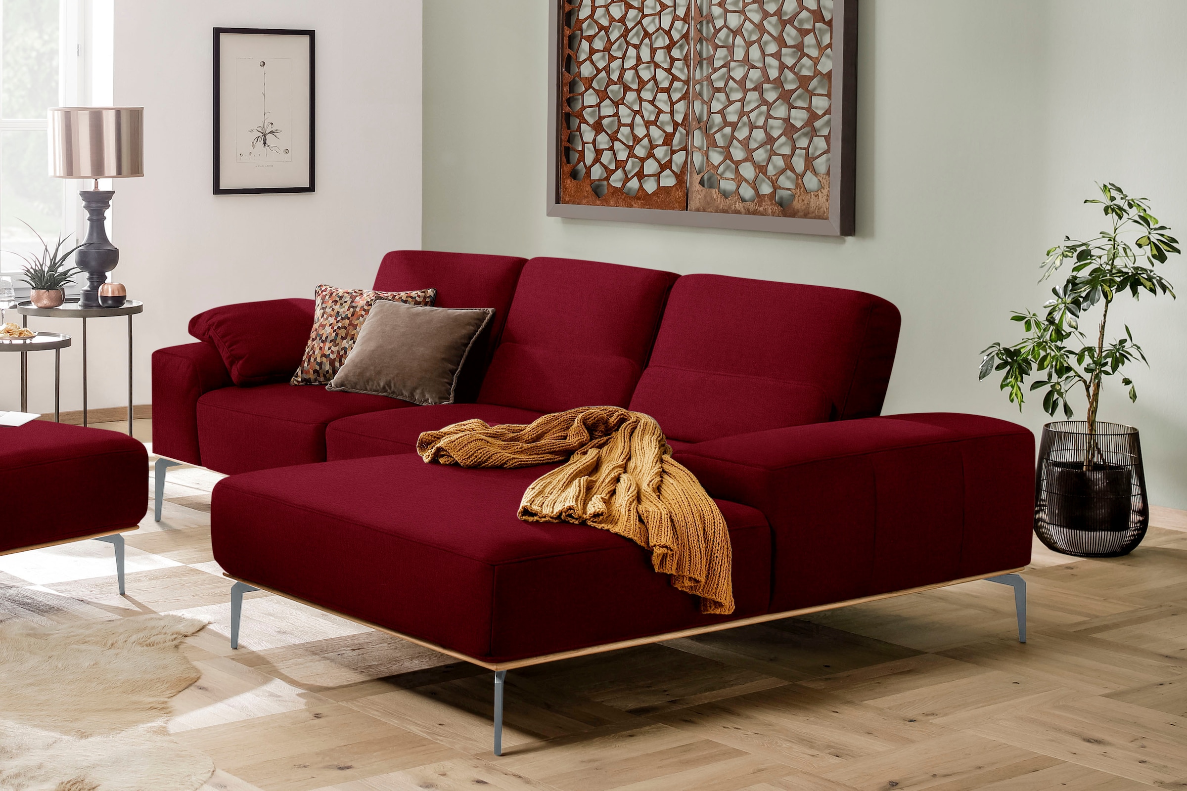 W.SCHILLIG Ecksofa "run, Designsofa mit tollem Sitzkomfort, bequem, L-Form" mit elegantem Holzsockel, Füße in Silber matt, Breite 279 cm