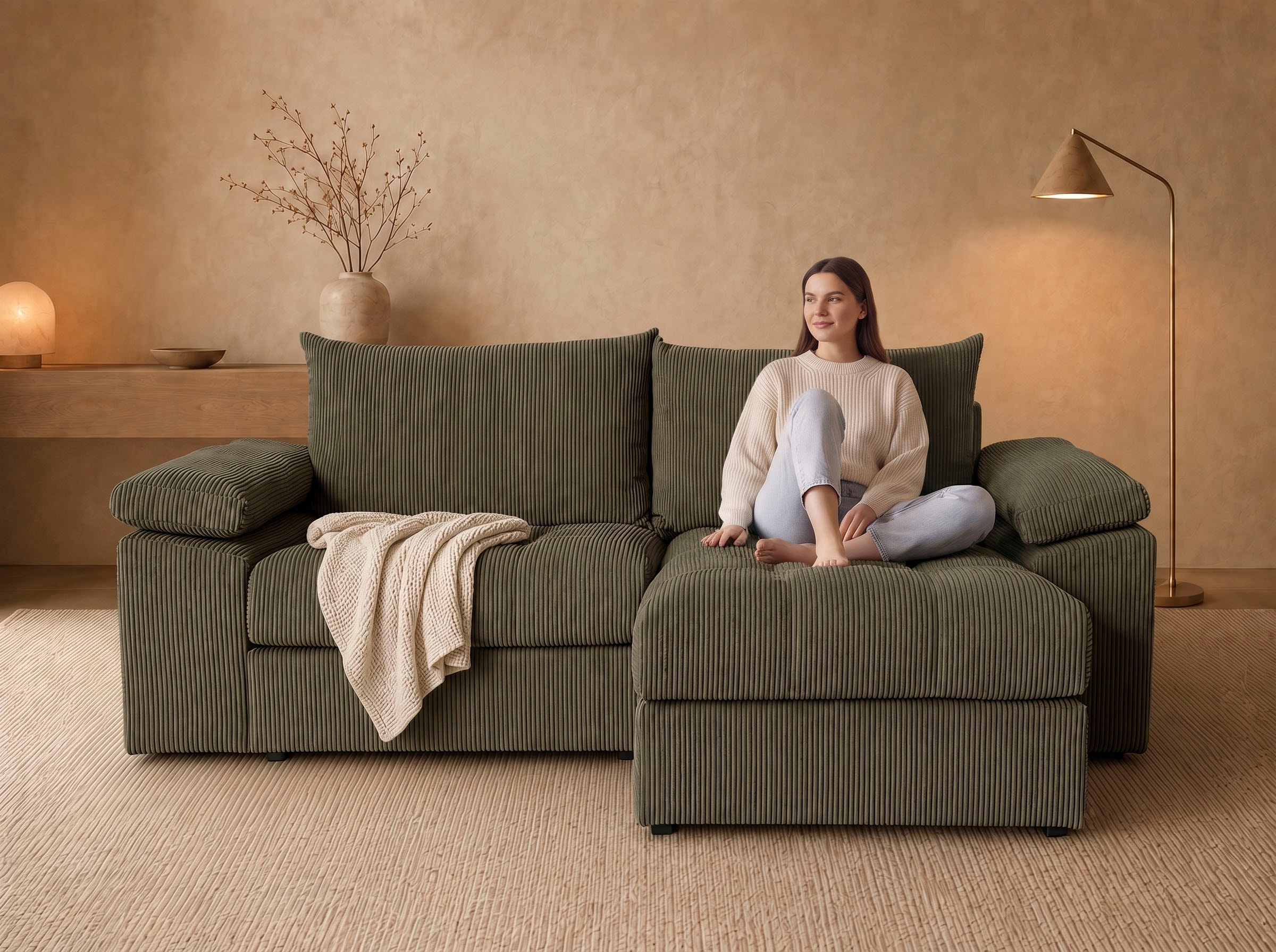 OTTO home Ecksofa "Soft&Cosy Pik XL, L-Form, B: 246 cm, Mega Sofa in Cord" Lounge-Komfort mit edler Sitzsteppung, Federkern