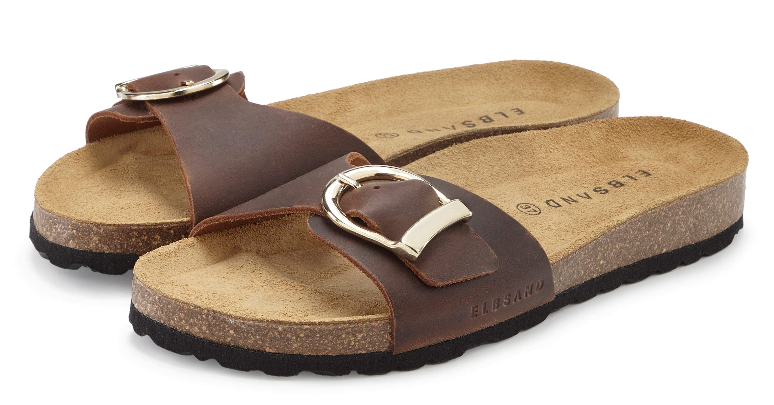 Elbsand Pantolette "Sandale, Mule, offener Schuh, Sommerschuhe, Lederpantolette" NEU aus Leder mit weichem Korkfußbett