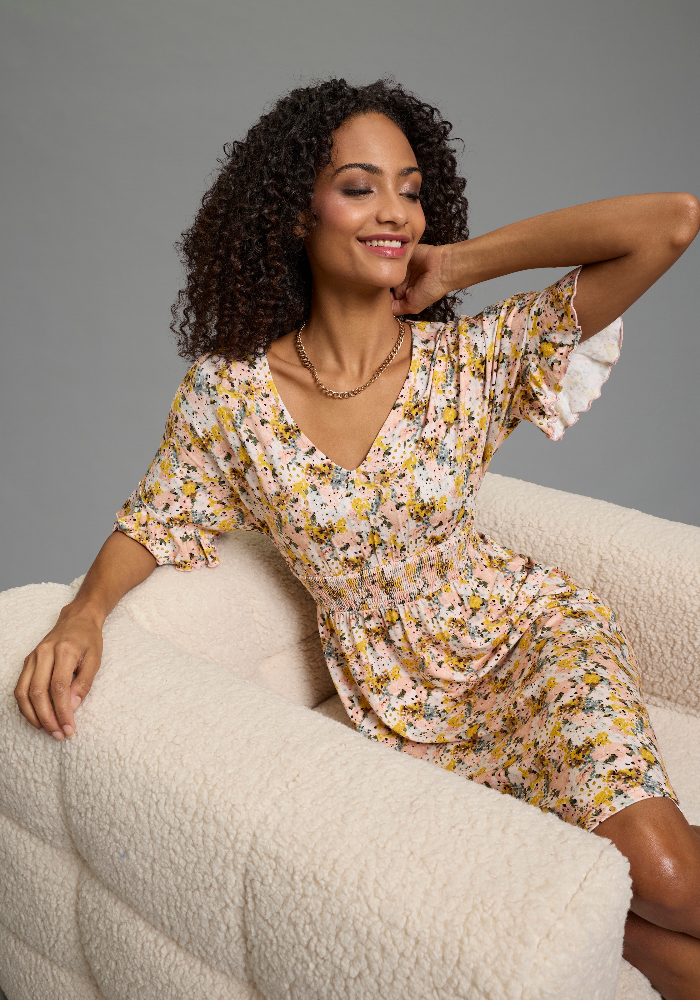 Laura Scott Sommerkleid mit Blümchen-Print und verspielten Ärmeln günstig online kaufen