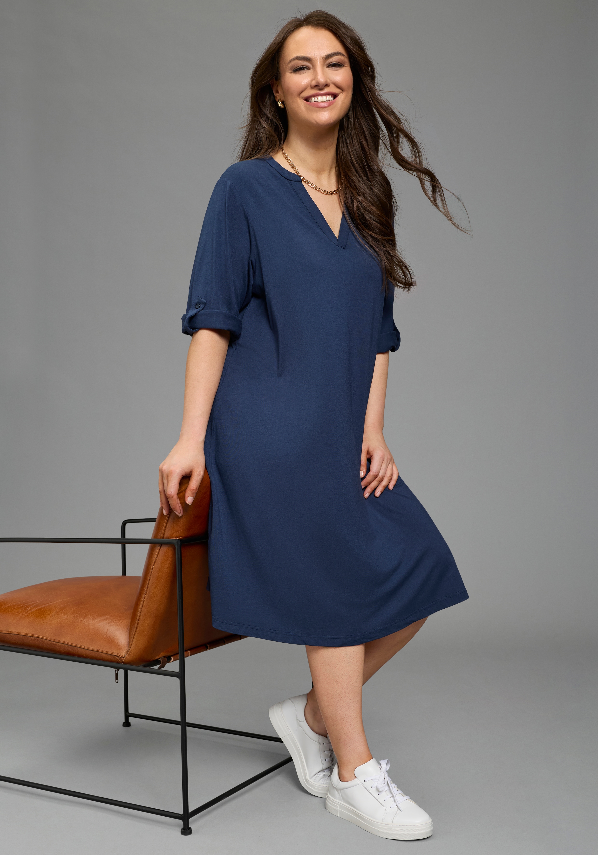 Laura Scott CURVE Jerseykleid "Große Größen" A-Linie, 3/4-Ärmel mit krempelbarem Abschluss