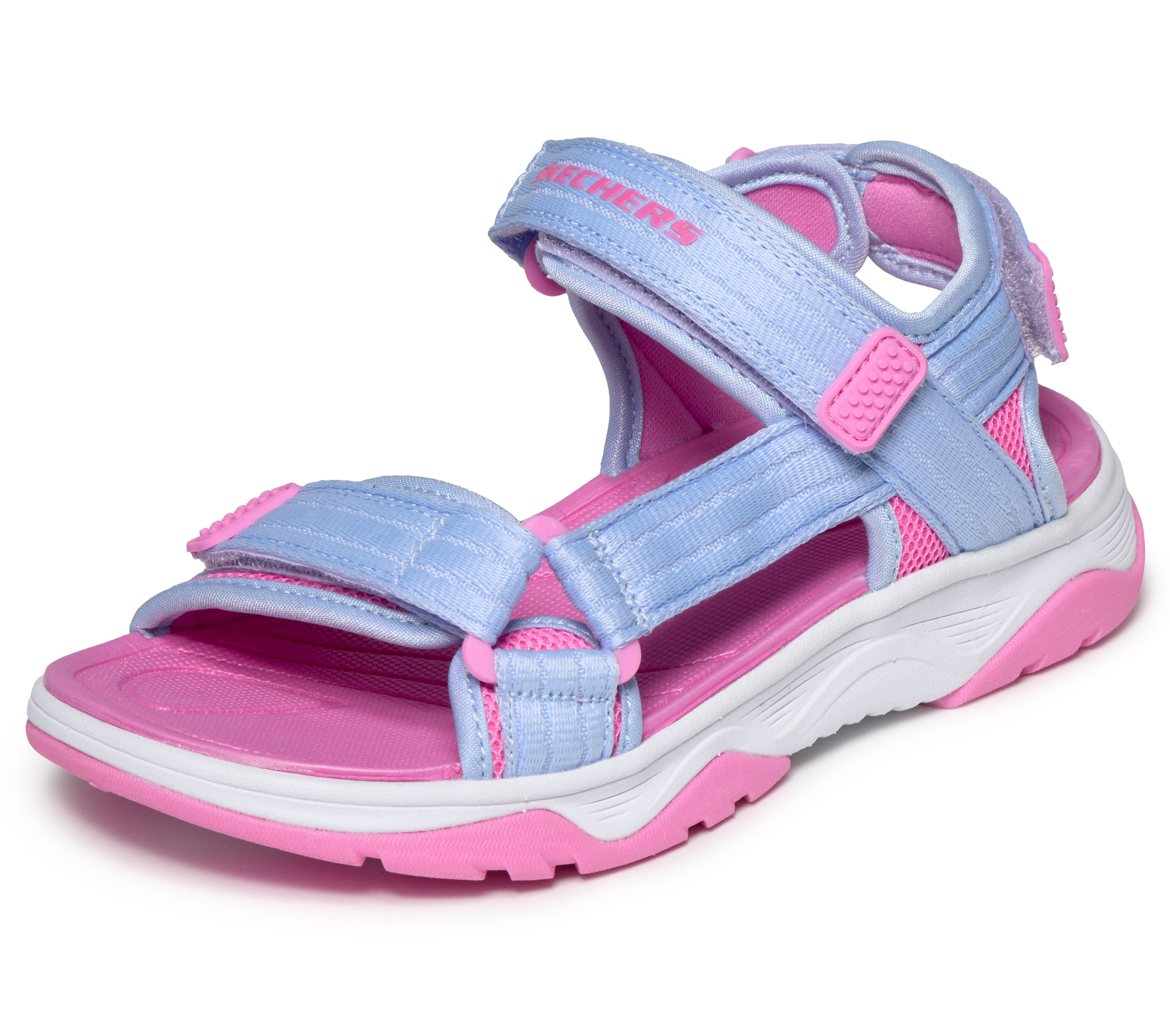 Sandale SKECHERS "TREAD SEEKER", Mädchen, Gr. 34, violett, Textil, Mesh, kontrastfarbene Details, Schuhe Sandale, Sommerschuh mit Klettverschluss, Größenschablone zum Download