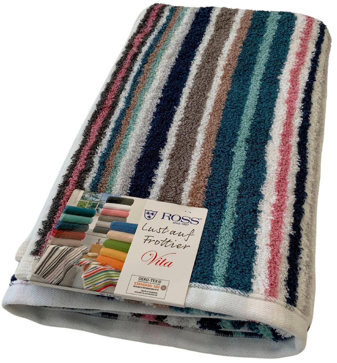 ROSS Duschtuch "Multicolor" mit Streifen und gesticktem ROSS-Emblem günstig online kaufen