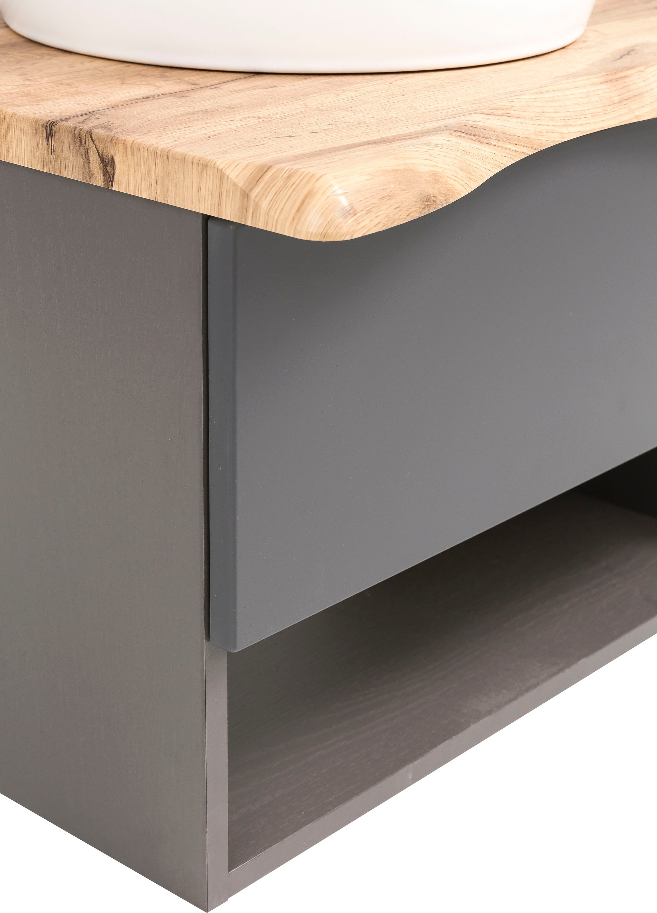 welltime Badmöbel-Set »Stubach«, (2 St., Spiegelschrank und Waschtisch), Abdeckplatte mit Baumkante
