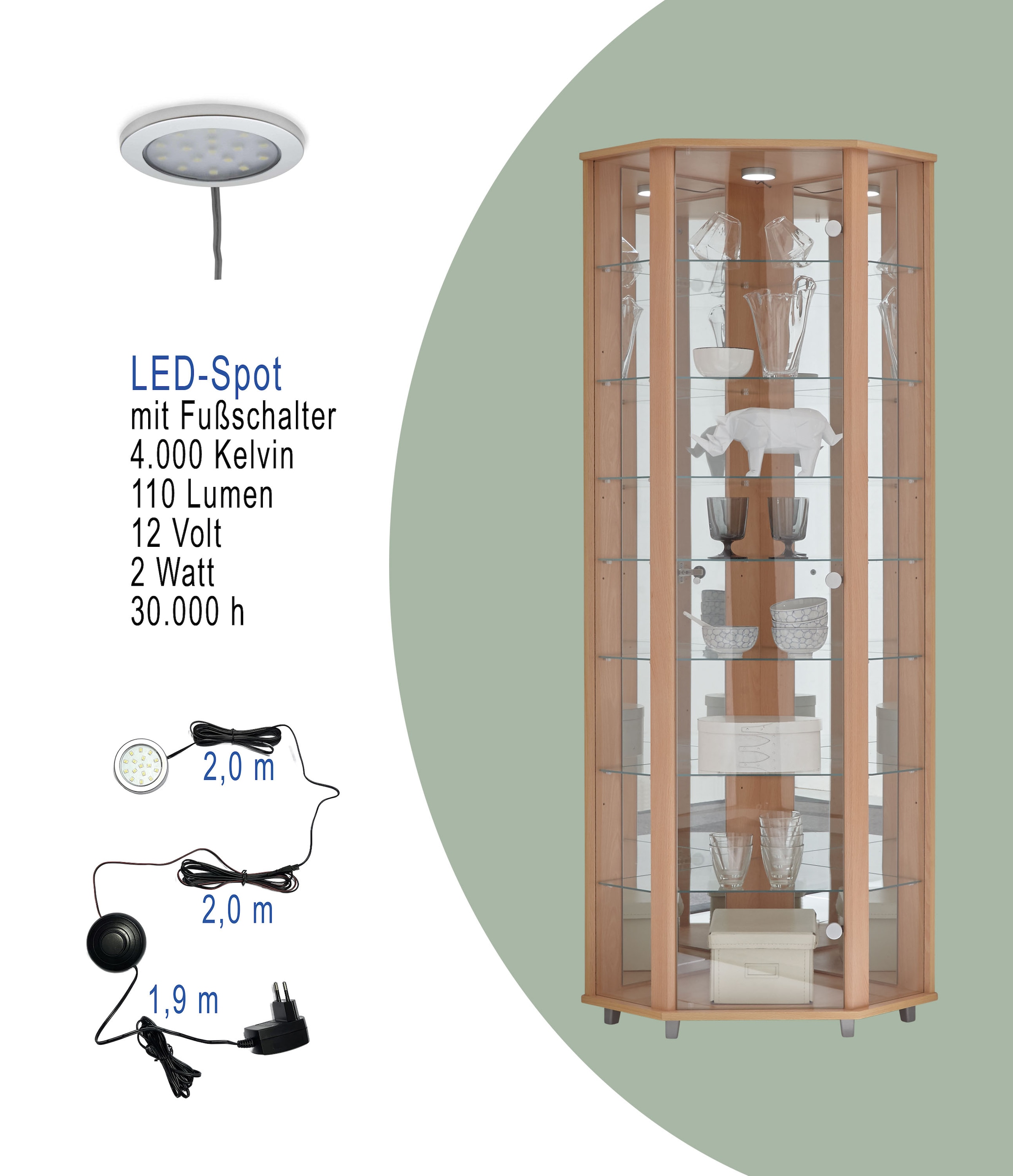 fif möbel Eckvitrine »TRIO Höhe ca. 172 cm, ink. Beleuchtung«, Eckvitrine/Glasvitrine 1x Glastür, perfekt für Sammler, Sammlervitrine