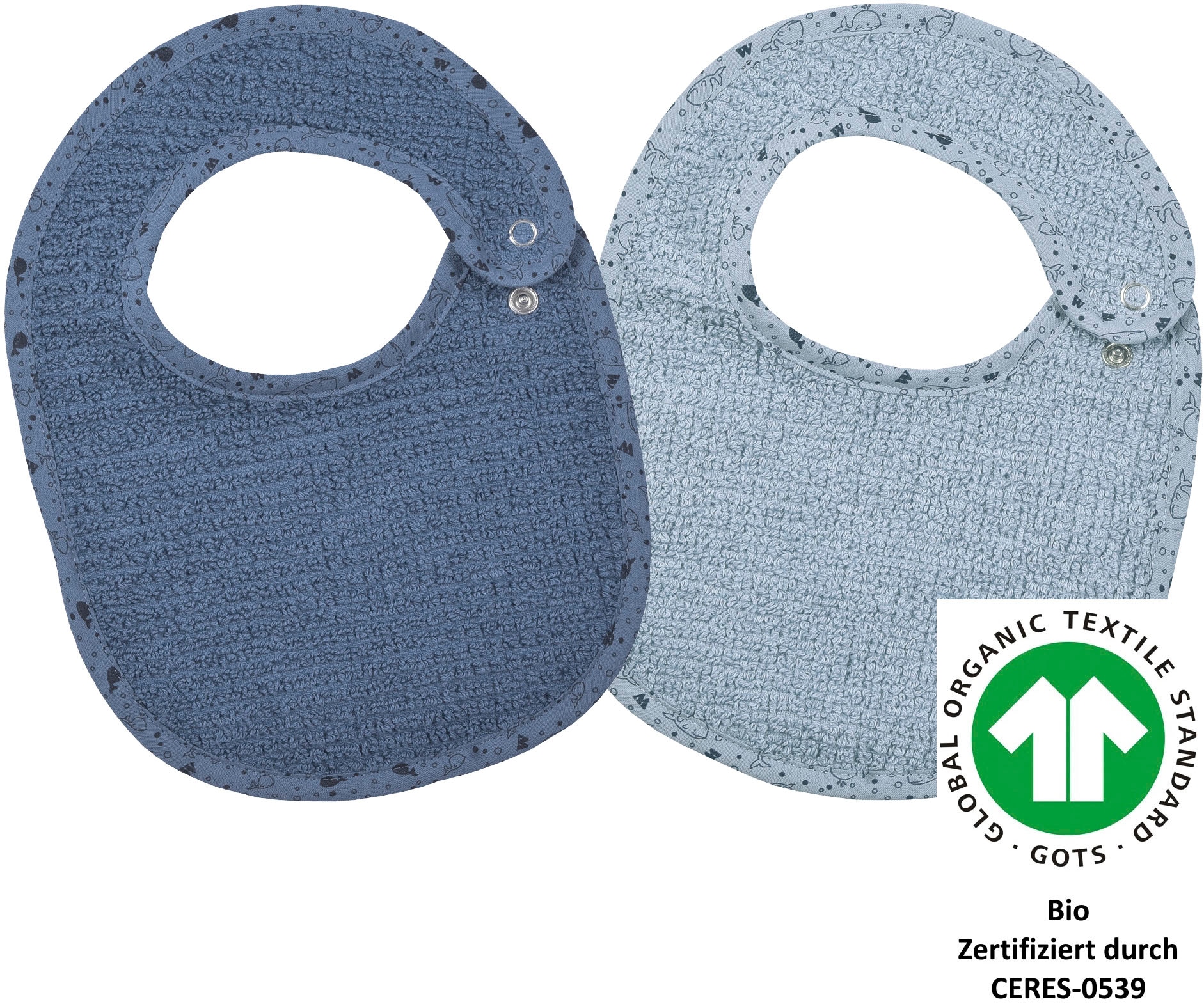 WÖRNER Baby Lätzchen "at home Druckknopflatz 22x29 cm 2er Set", blau, Baumwolle, Lätzchen, Biobaumwolle, maschinenwaschbar, trocknergeeignet