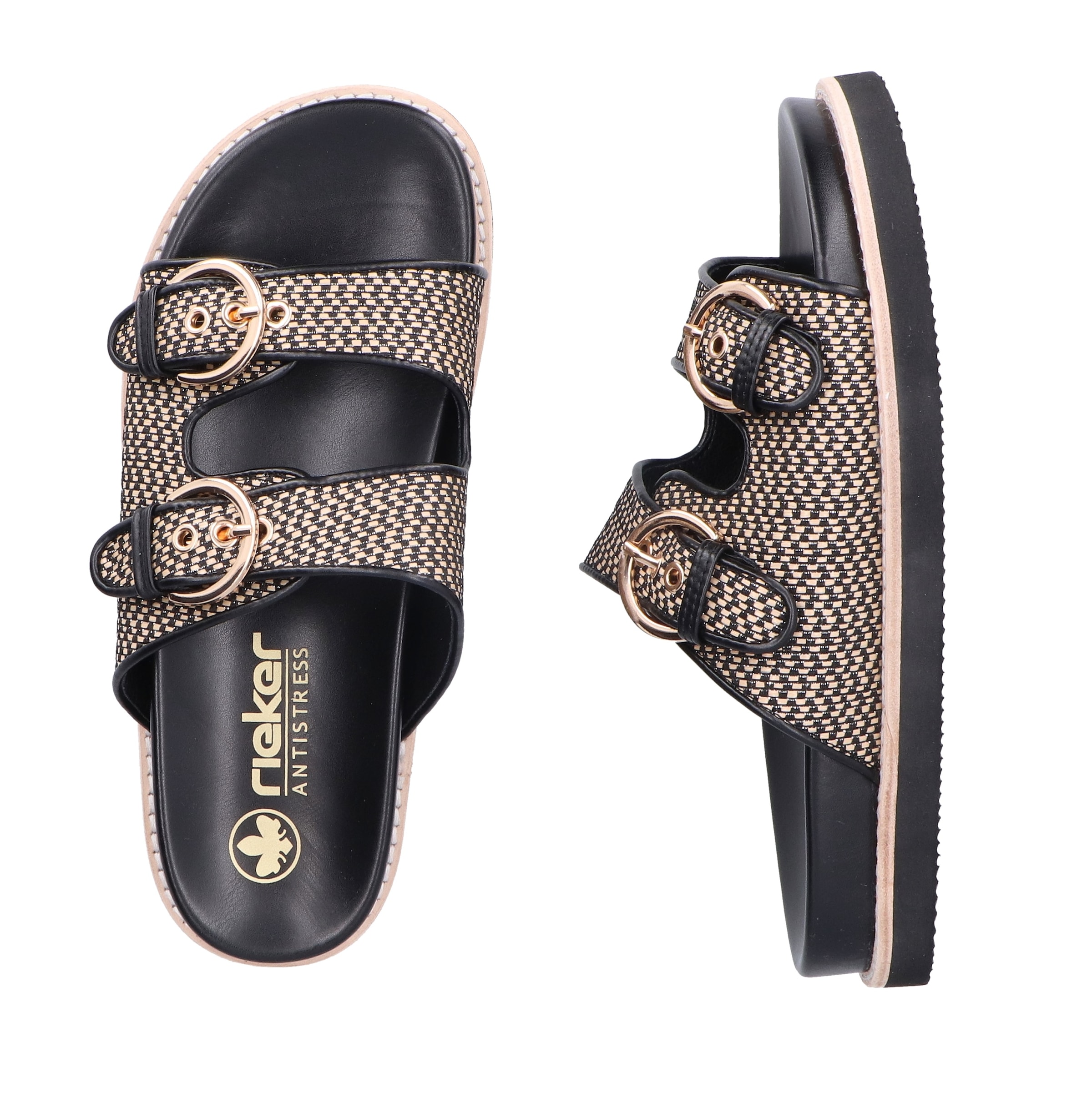 Rieker Pantolette, Sommerschuh, Strandschuh, Urlaubsschuh, Schlappen in Flecht-Optik
