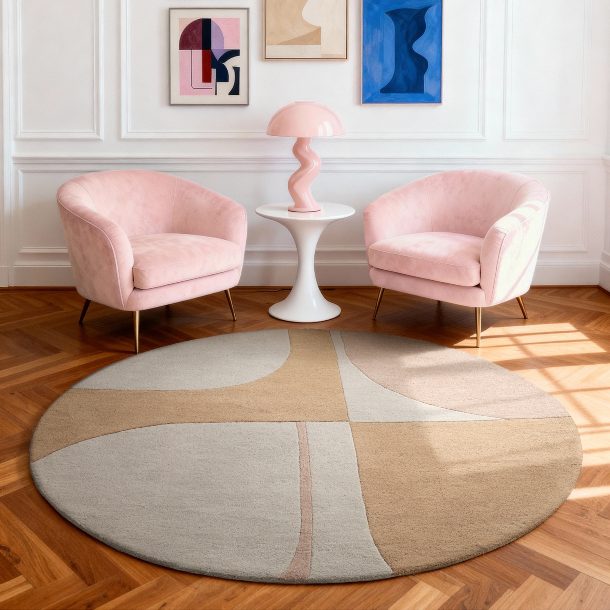 Ted Baker Wollteppich "Windmill" rund 15 mm Höhe Wolle, Naturteppich, Handgemacht, Wohnzimmer, Schlafzimmer, bunt