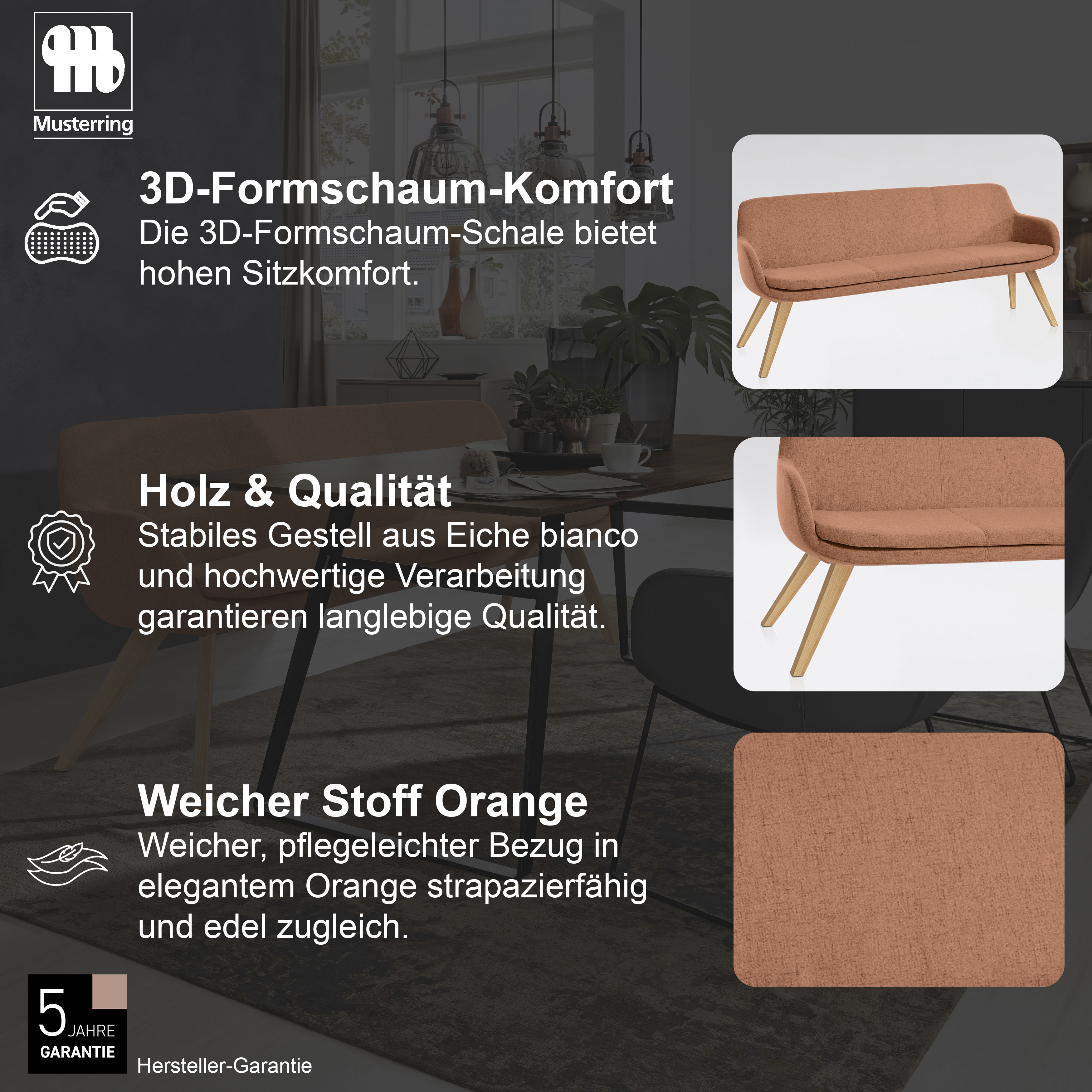 Thumbnail - Musterring Essbank "Tavia" Stativgestell aus Eiche bianco massiv, Breite 180, 200 oder 220 cm