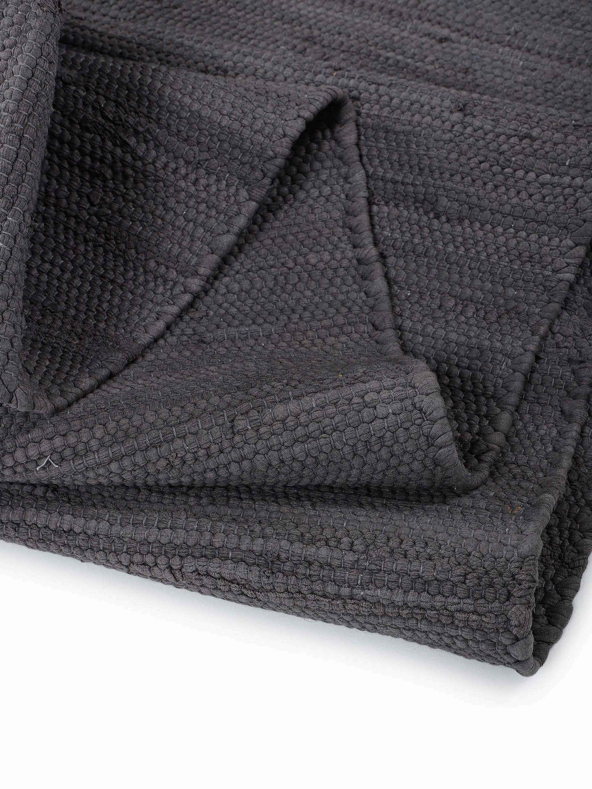 Teppich CARPETFINE "Kelim Chindi uni, auch als Läufer", grau, B:140cm H:5mm L:200cm, Baumwolle, Teppiche, Teppich, Wendeteppich, reine Baumwolle, handgewebt, Uni-Farben, mit Fransen 3