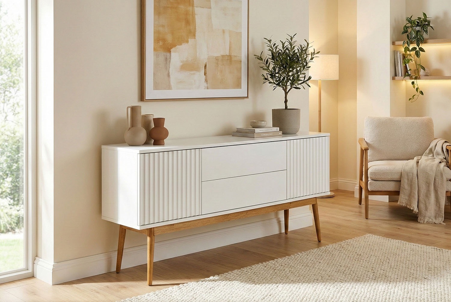 Jahnke Sideboard "GRACE SB 150" Sideboard, 2 Türen & 2 Schubladen, Skandi-Design, Breite: 150 cm