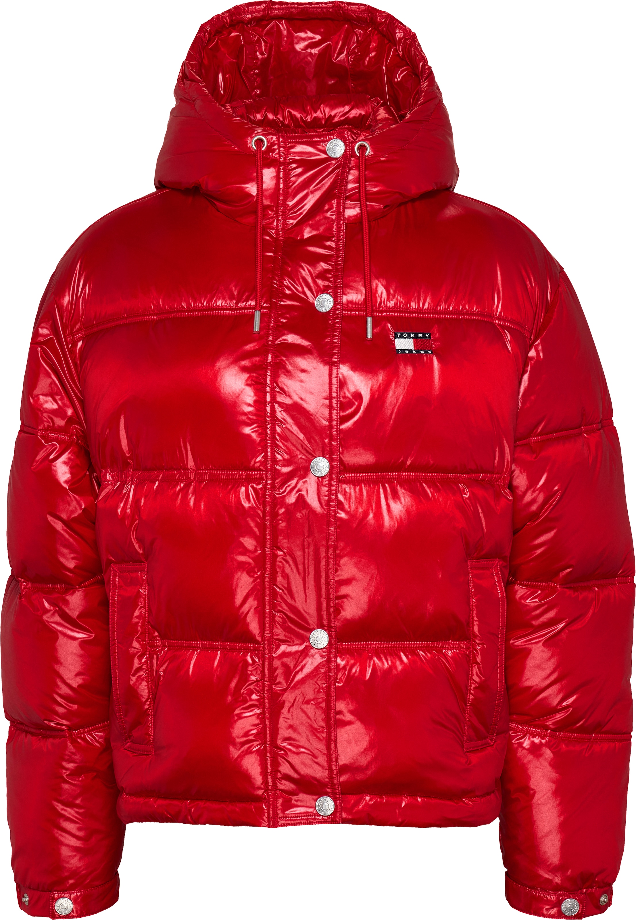 Tommy Jeans Steppjacke, mit Kapuze, in glänzender Optik