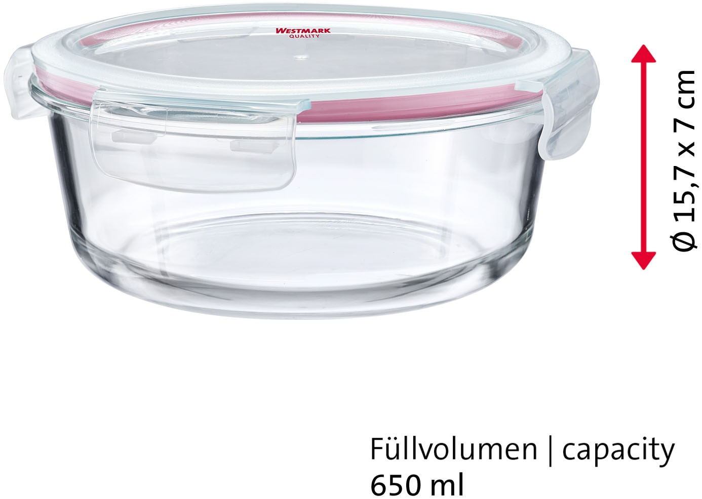 WESTMARK Frischhaltedose »Glas-Frischhaltedose, 650 ml, rund«, (1 tlg.), mikrowellen- und ofenfest