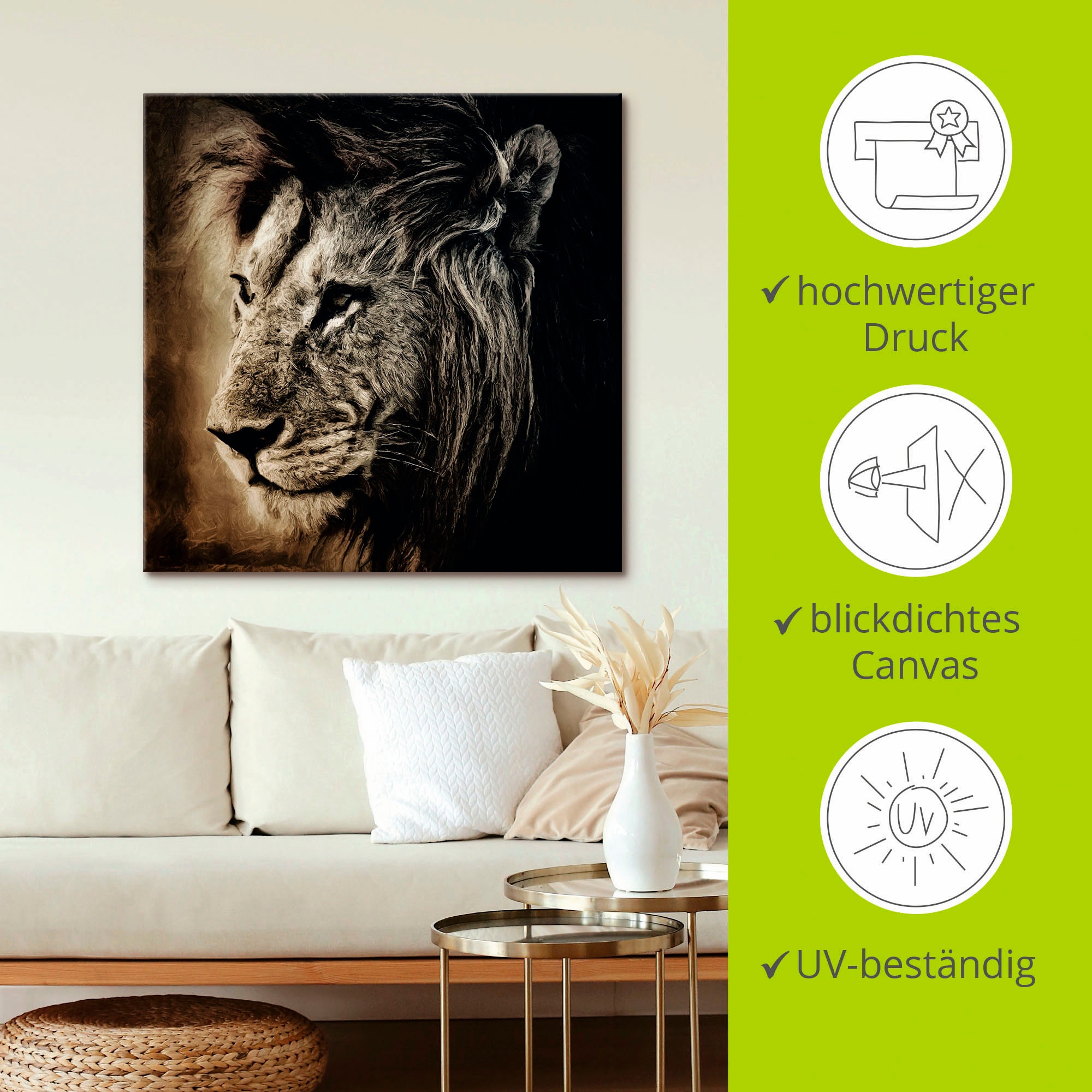 Artland Leinwandbild »Löwe II«, Wildtiere, (1 St.), auf Keilrahmen gespannt