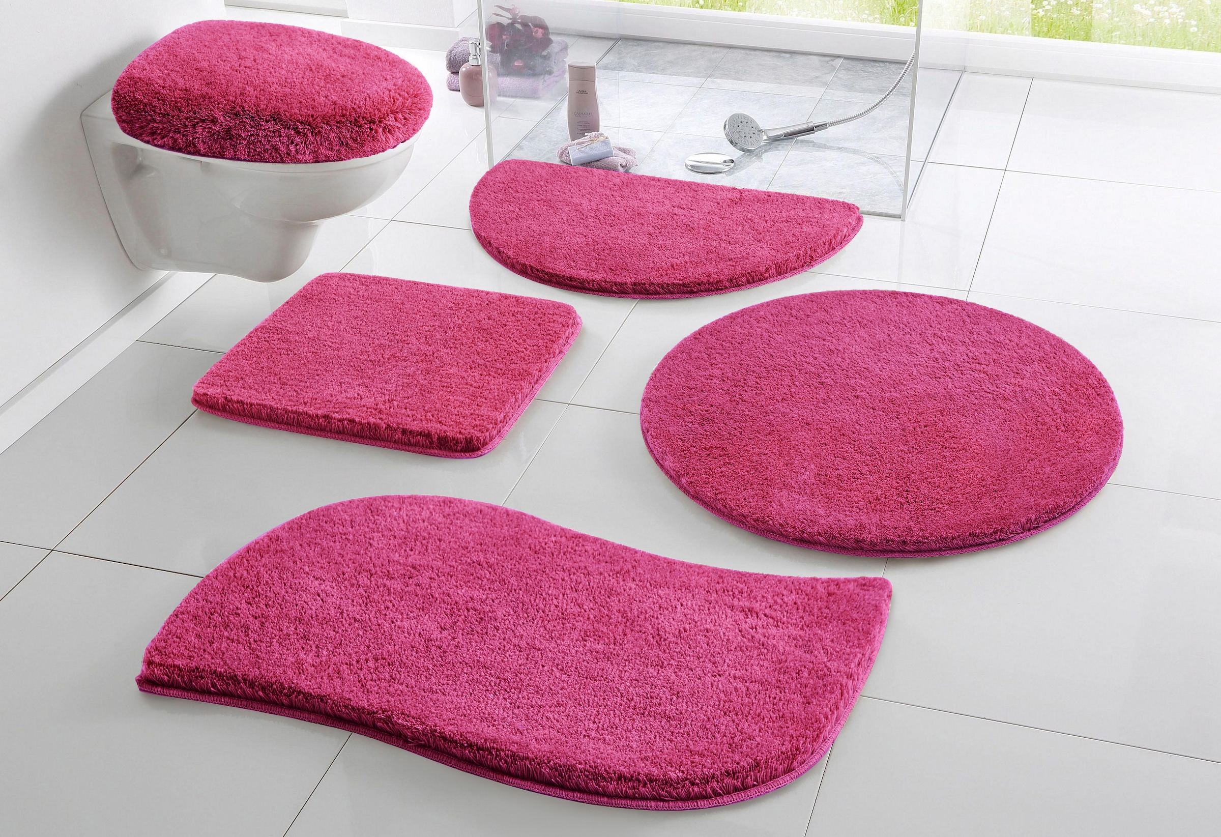 OTTO home Badematte "Merida, Badvorleger, Badezimmer Teppich" Höhe 32 mm rutschhemmend beschichtet fußbodenheizungsgeeignet schnell trocknend strapazierfähig Badteppich, Uni Farben, rechteckig, rund & als 2-tlg. Set erhältlich