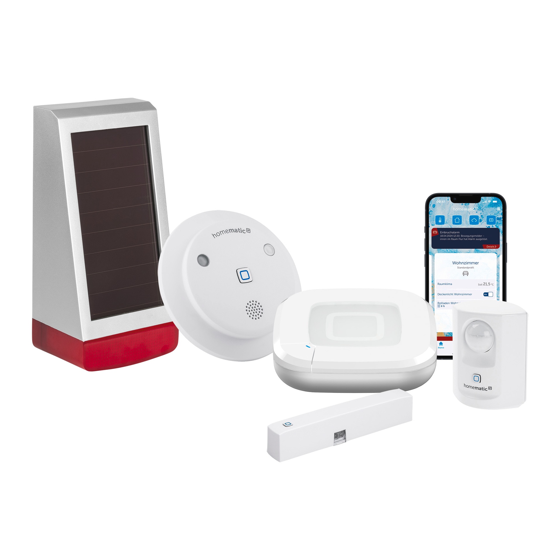 HOMEMATIC IP Smart-Home Starter-Set "Starter Set Alarm + Außensirene", weiß, B:28,5cm H:32cm T:40,5cm, Smart-Home-Stationen - Einheitsgröße