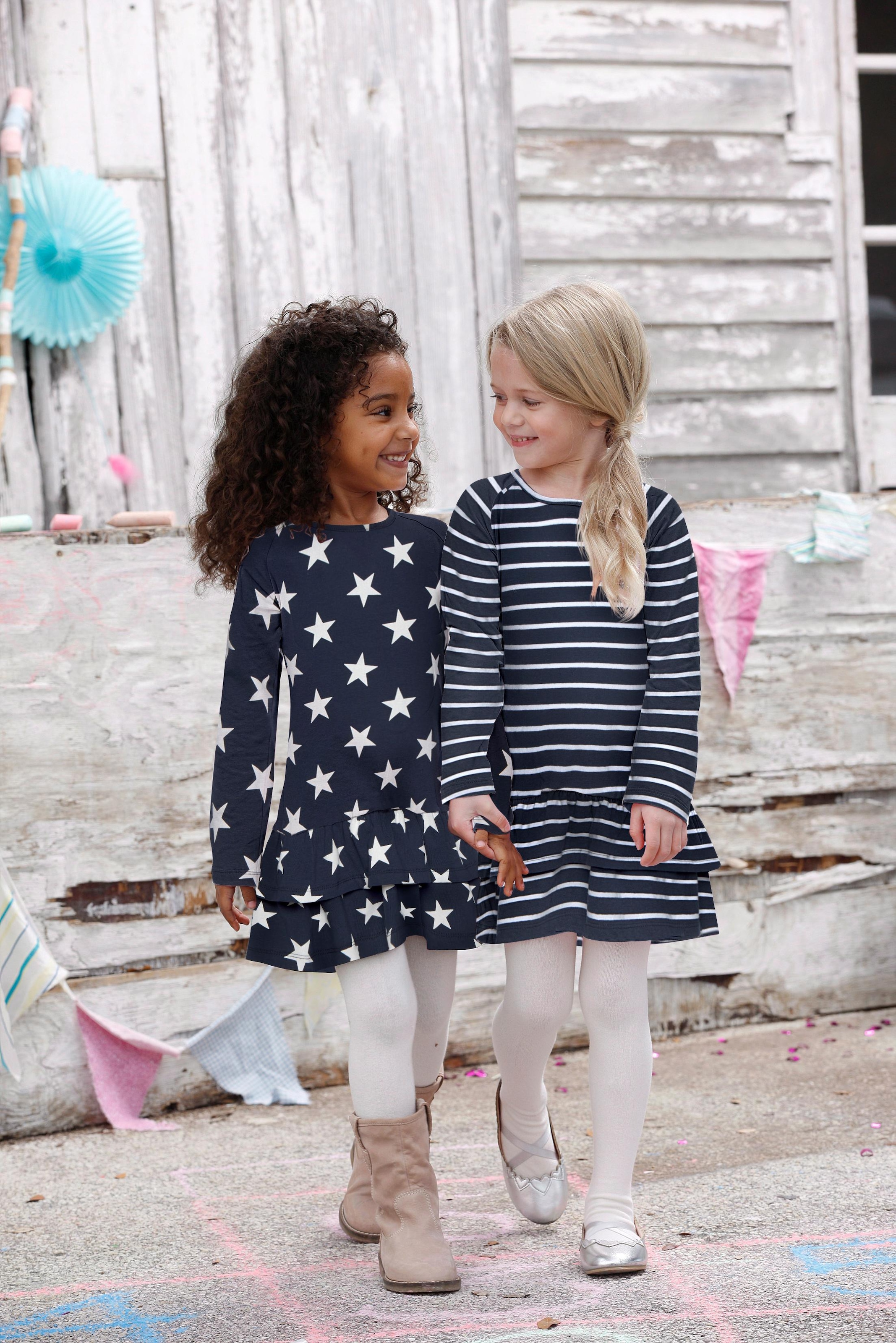 KIDSWORLD Jerseykleid », 2er Pack für kleine Mädchen«, (Packung, 2 tlg.), mit Ringel und Sternen