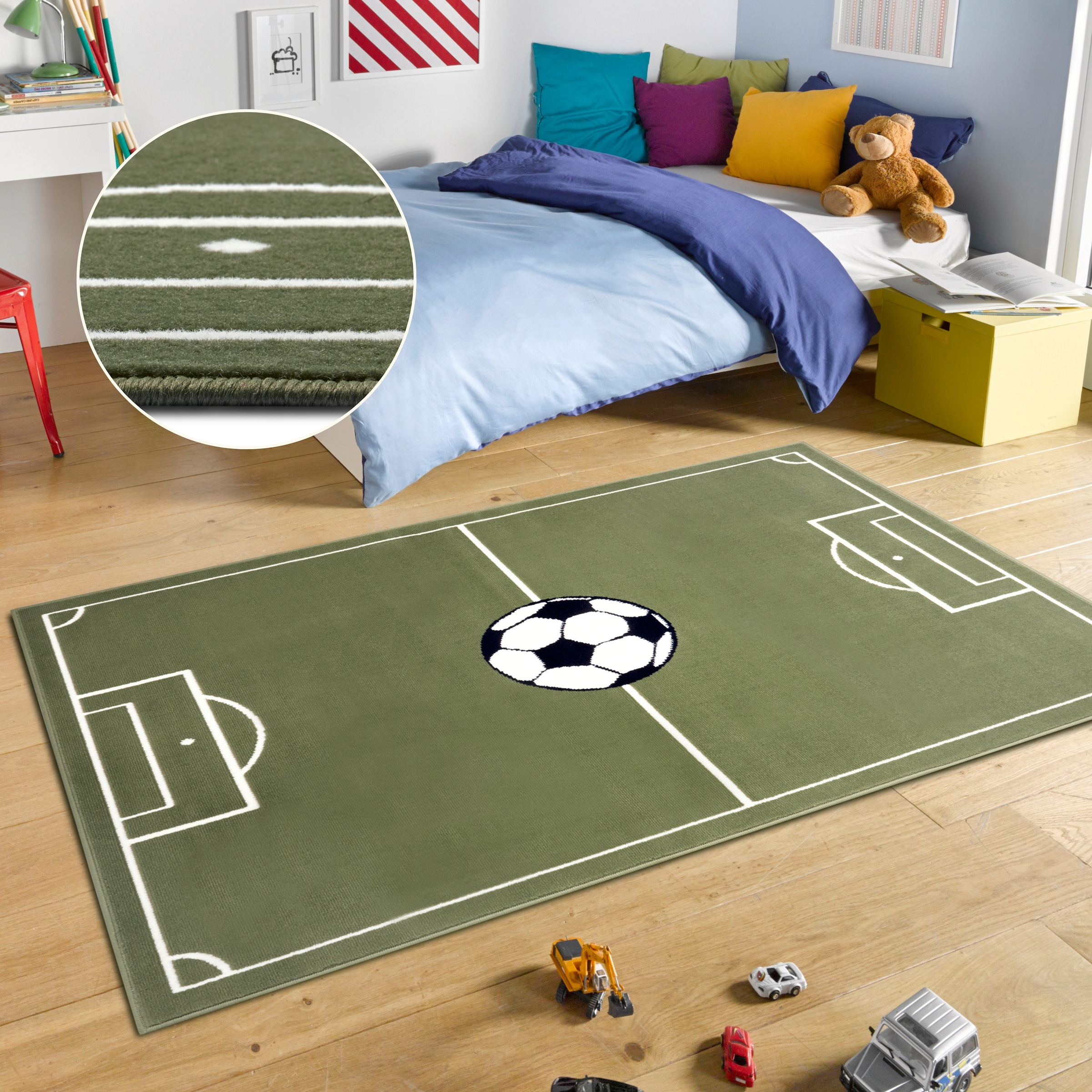 HANSE Home 1100000002199 "Estadio" rechteckig 8 mm Höhe Kinderteppich, Spielteppich, Spielunterlage, Fußball, Kinderzimmer