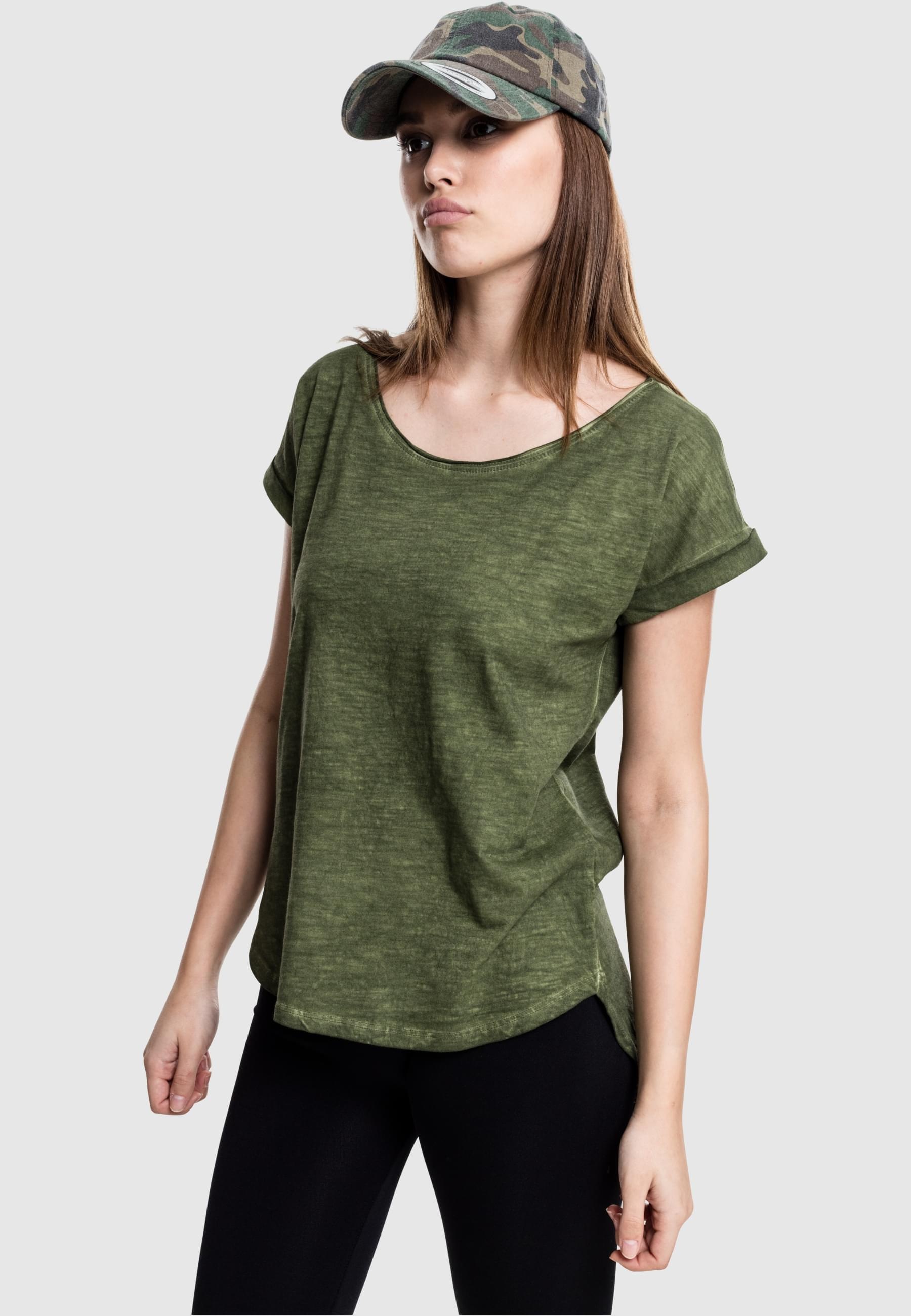 URBAN CLASSICS Kurzarmshirt »Urban Classics Damen Ladies Long Back Shaped Spray Dye Tee«, (1 tlg.)