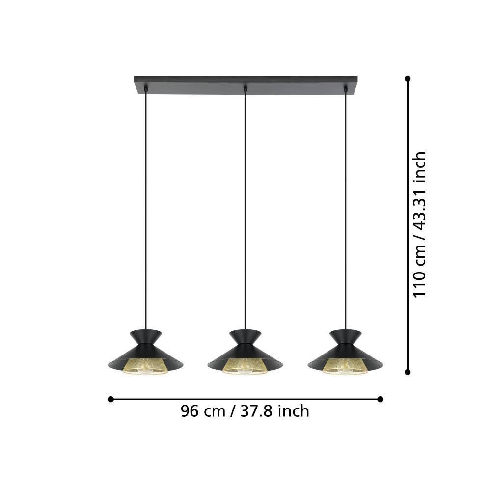 EGLO Hängeleuchte »GRIZEDALE«, 3 flammig, Leuchtmittel E27 | ohne Leuchtmittel, Pendelleuchte, Esszimmerlampe, Japandi-Design aus Metall in Schwarz